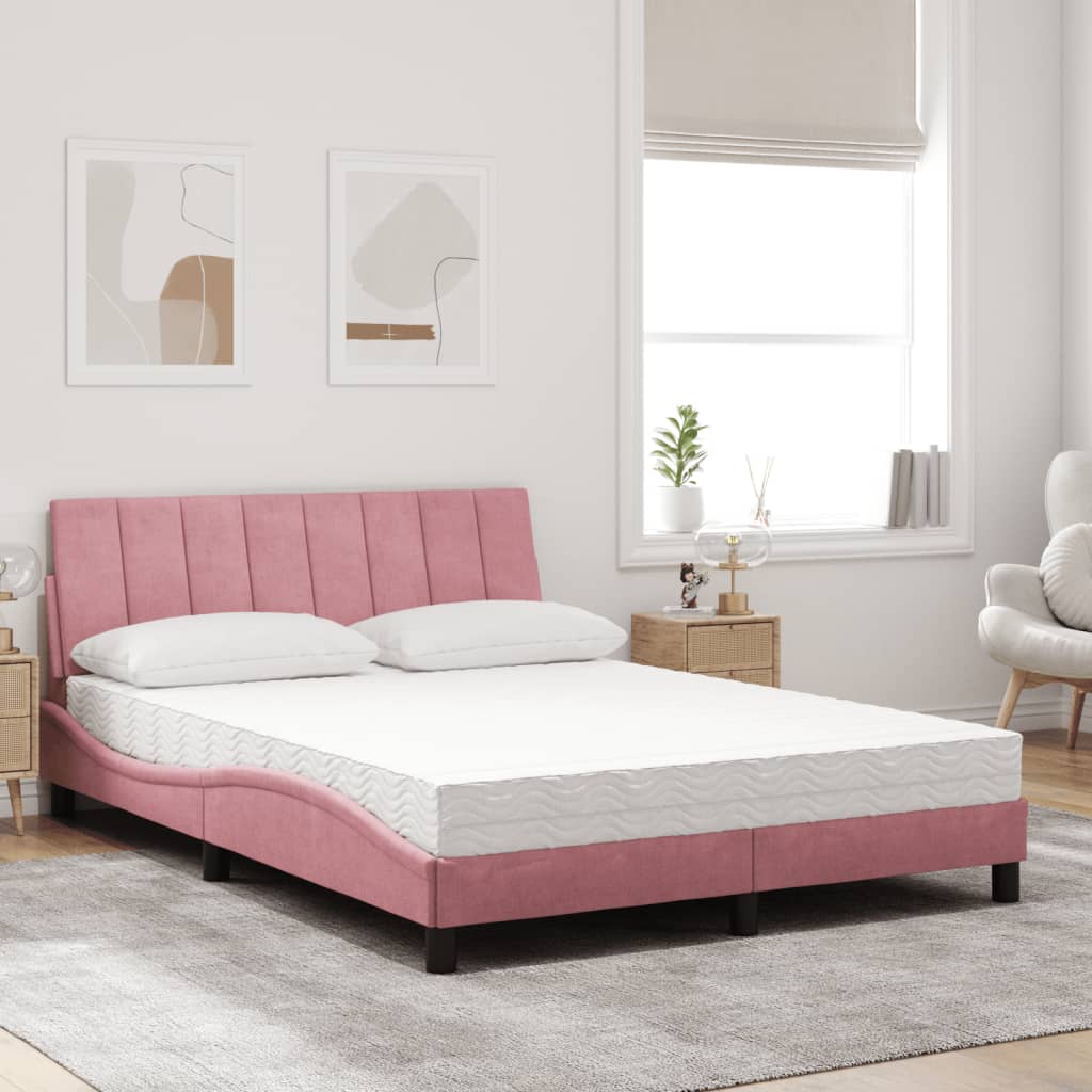 Thumbnail - vidaXL Bett mit Matratze "Hanko" Rosa 140x200 cm Samt