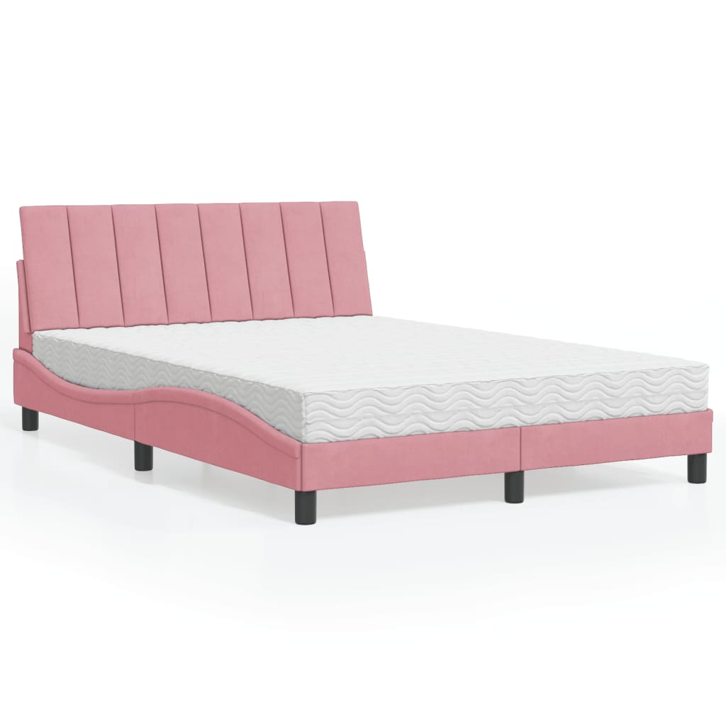 vidaXL Bett mit Matratze "Hanko" Rosa 140x200 cm Samt