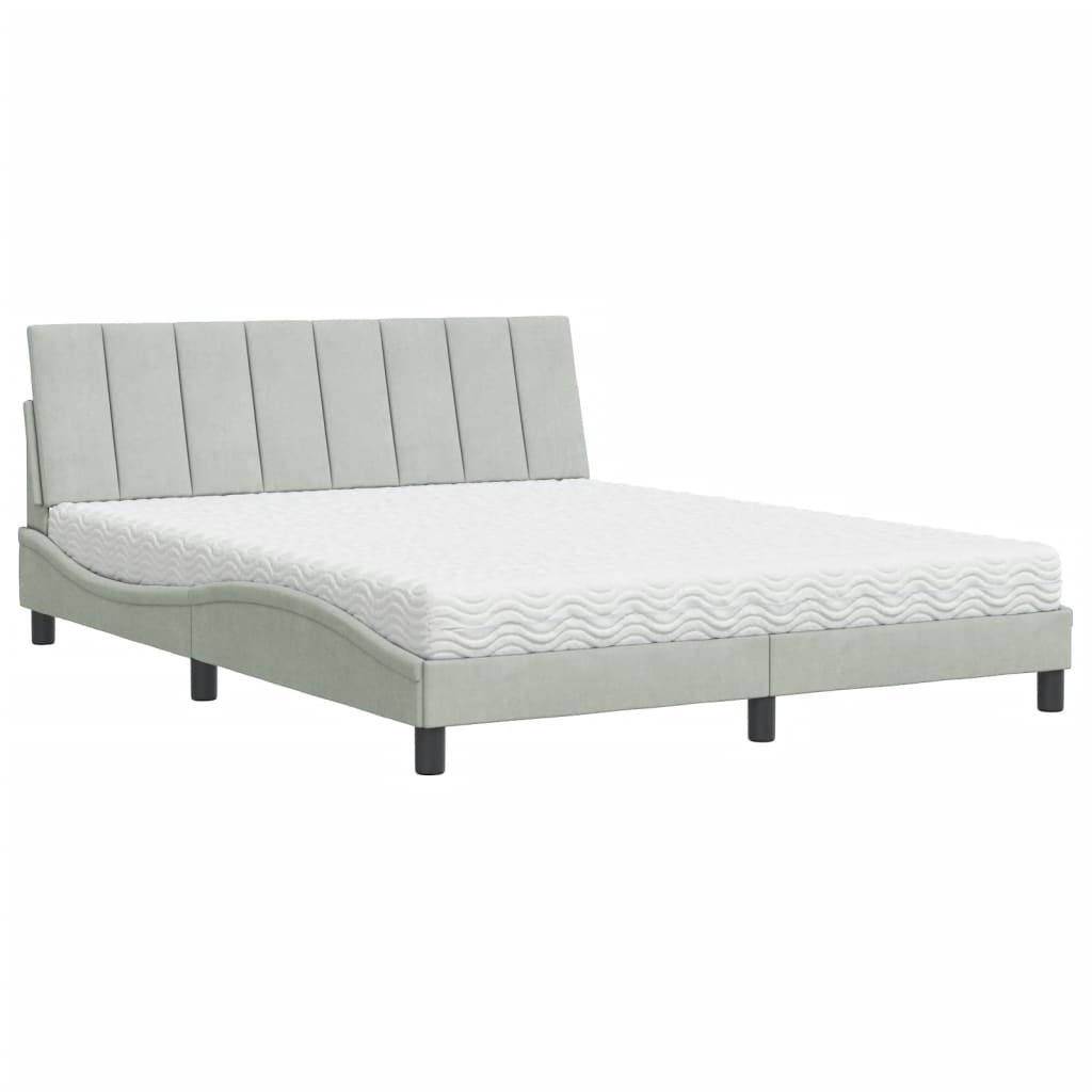 vidaXL Bed met matras "Hanko" fluweel lichtgrijs 160x200 cm grijs, foto 3