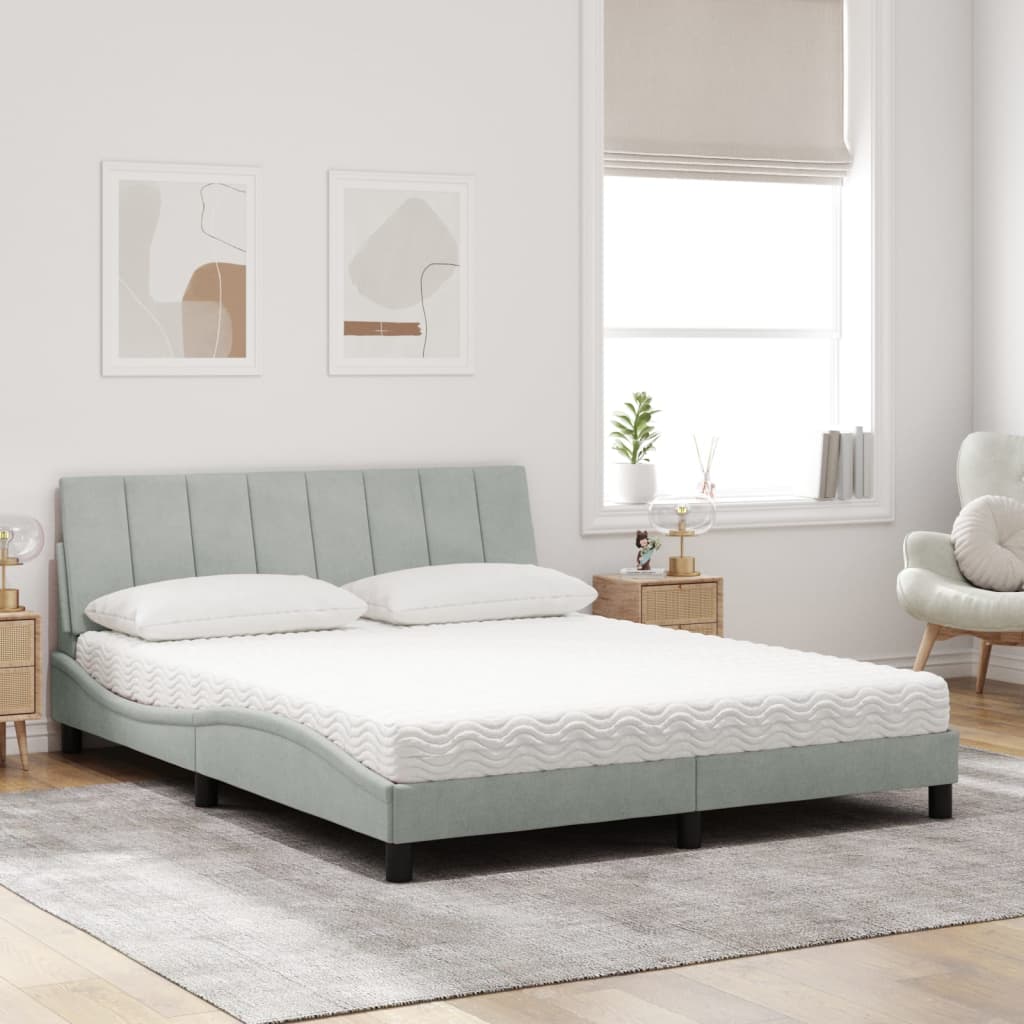vidaXL Bed met matras "Hanko" fluweel lichtgrijs 160x200 cm grijs, foto 2