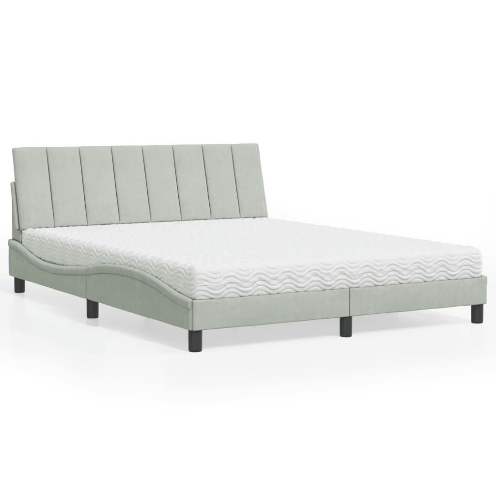 vidaXL Pat cu saltea, Hanko, gri deschis, 160x200 cm, catifea