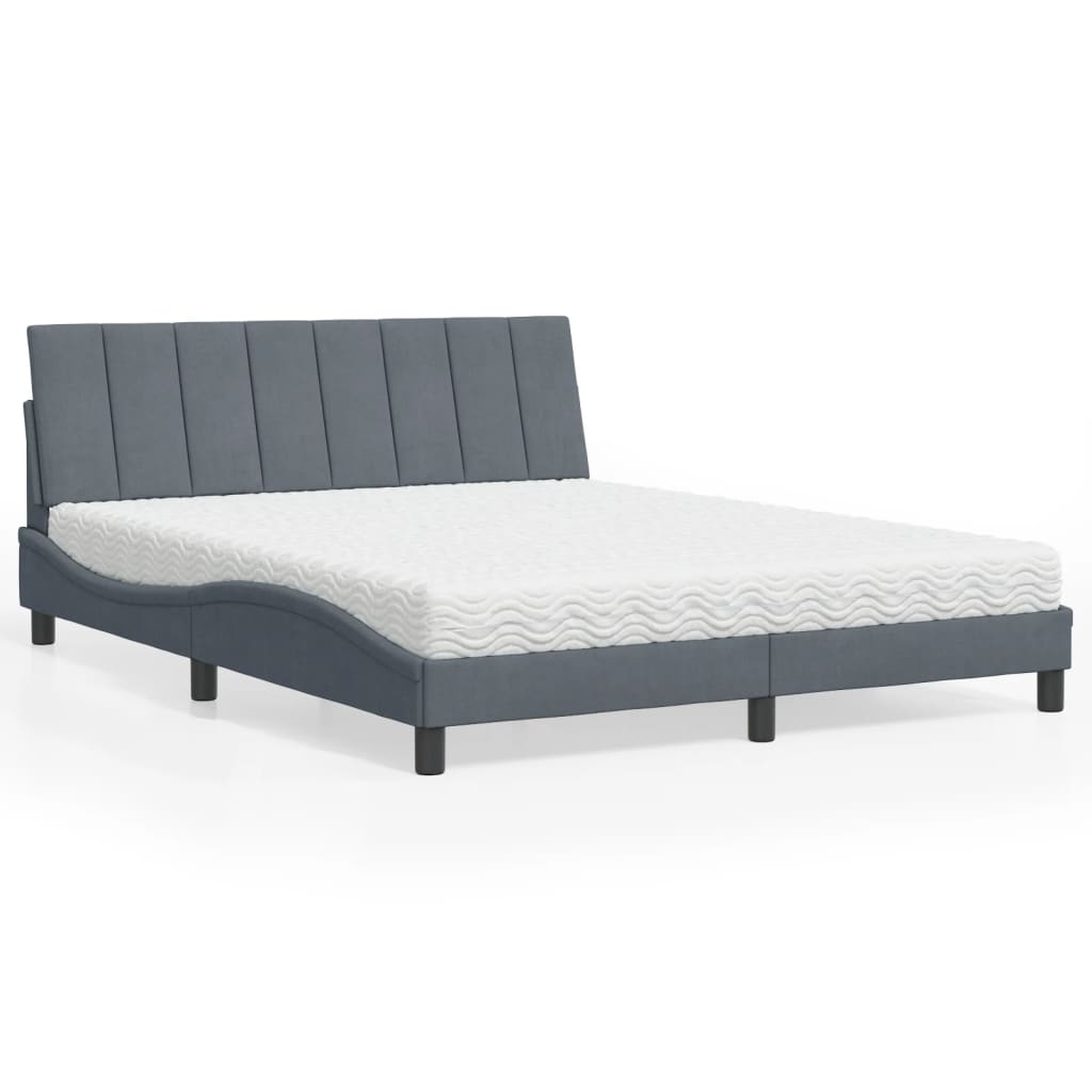 vidaXL Bett mit Matratze "Hanko" Dunkelgrau 160x200 cm Samt