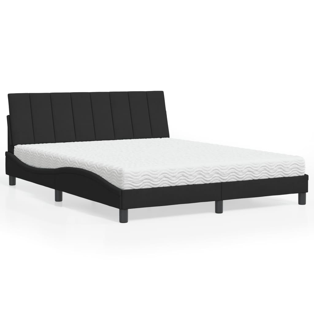 Bett mit Matratze Schwarz 160×200 cm Samt