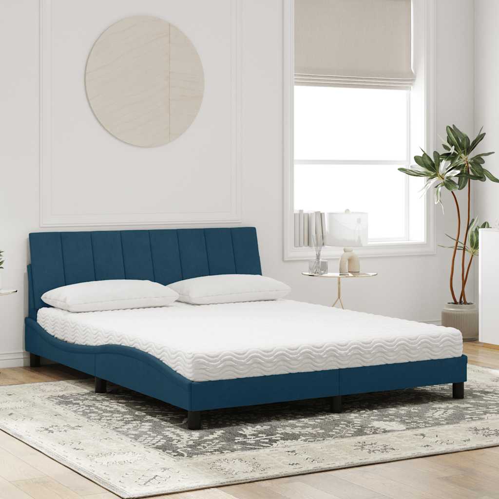 Thumbnail - vidaXL Bett mit Matratze "Hanko" Blau 160x200 cm Samt