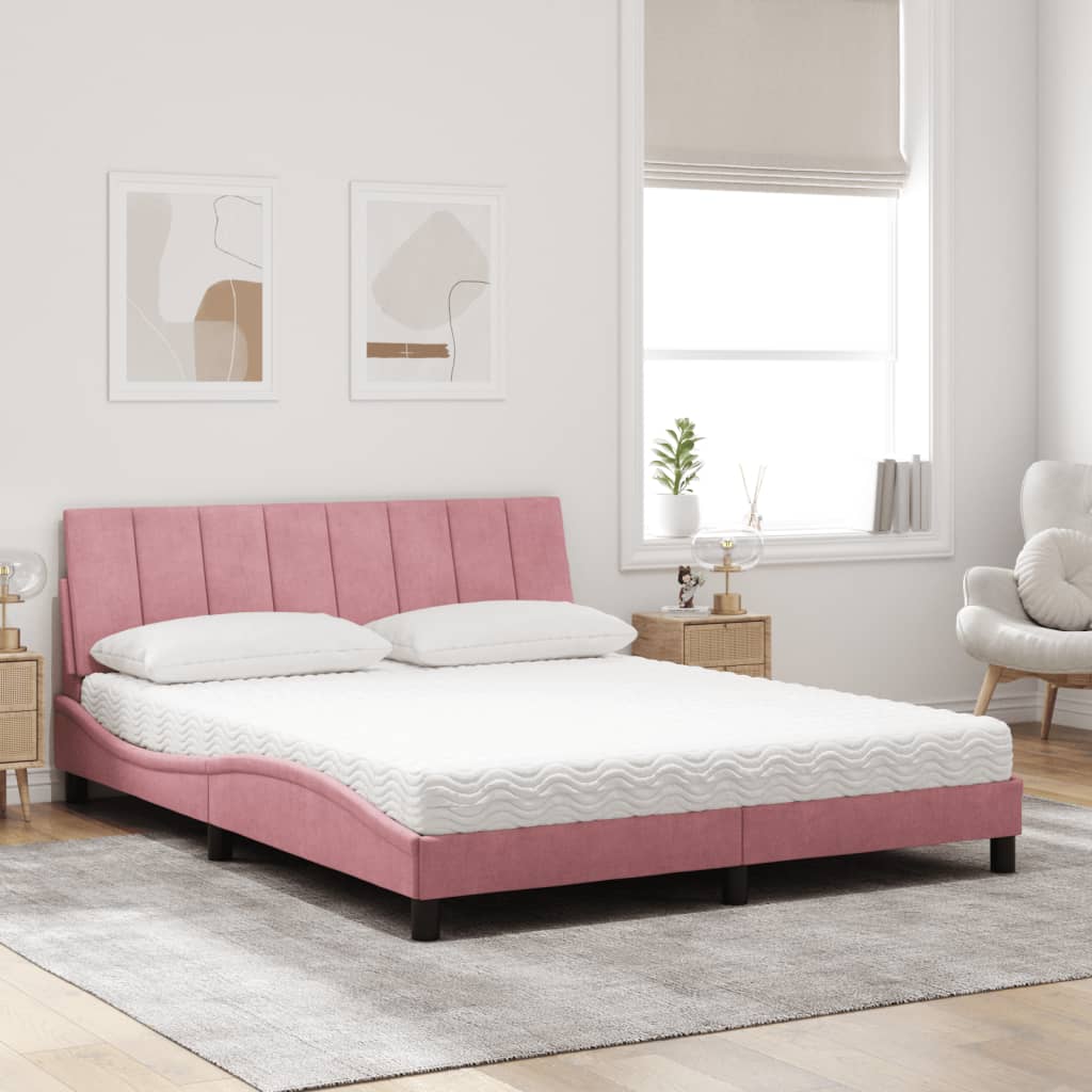 vidaXL Bed met matras fluweel roze 160x200 cm afbeelding