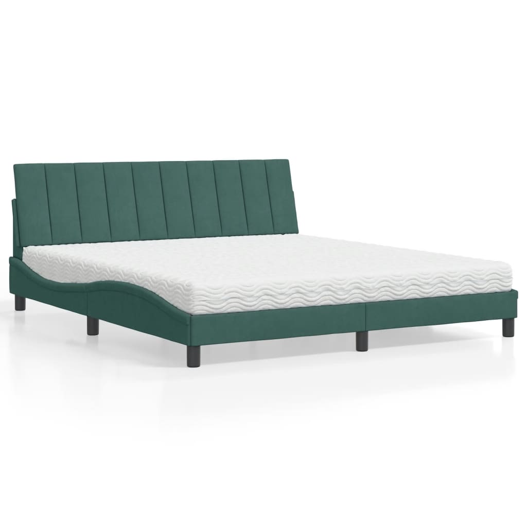 vidaXL Pat cu saltea, verde închis, 180x200 cm, catifea