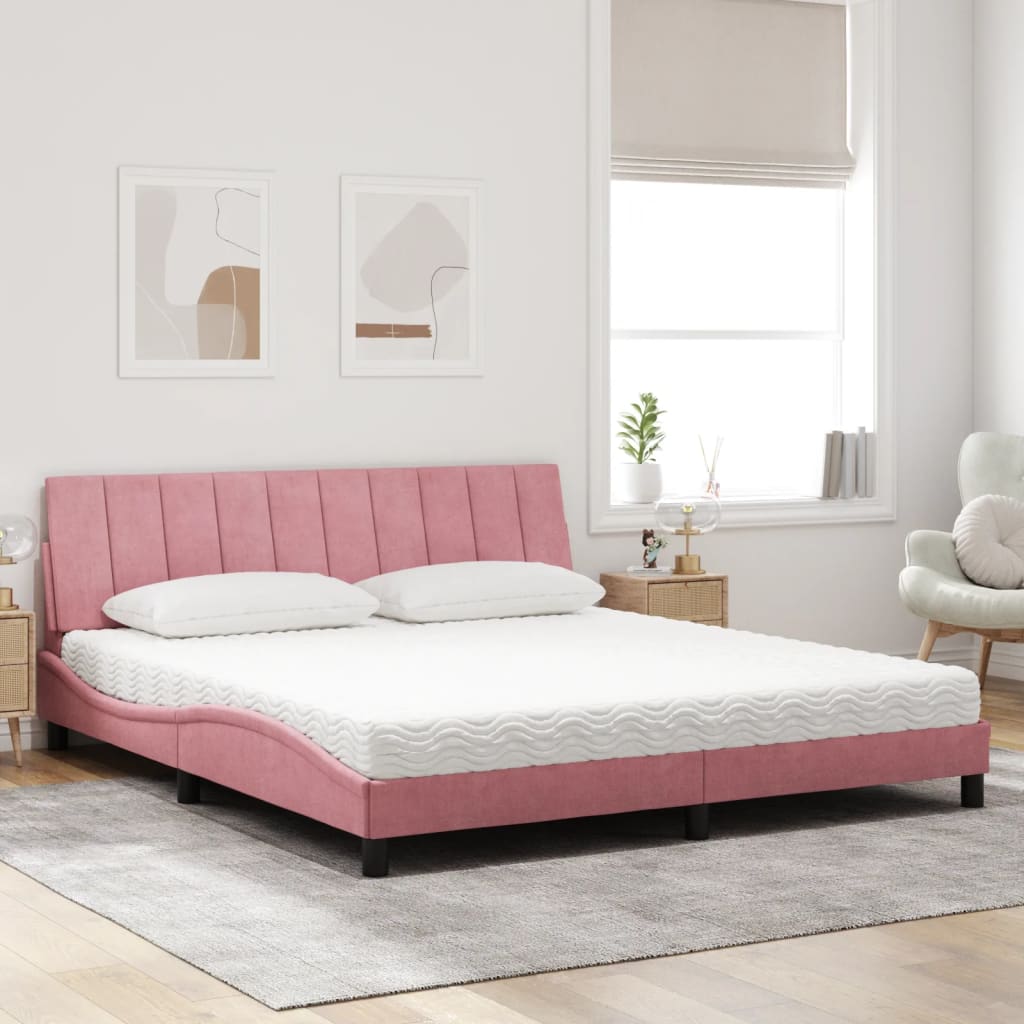 vidaXL Bed met matras fluweel roze 180x200 cm afbeelding