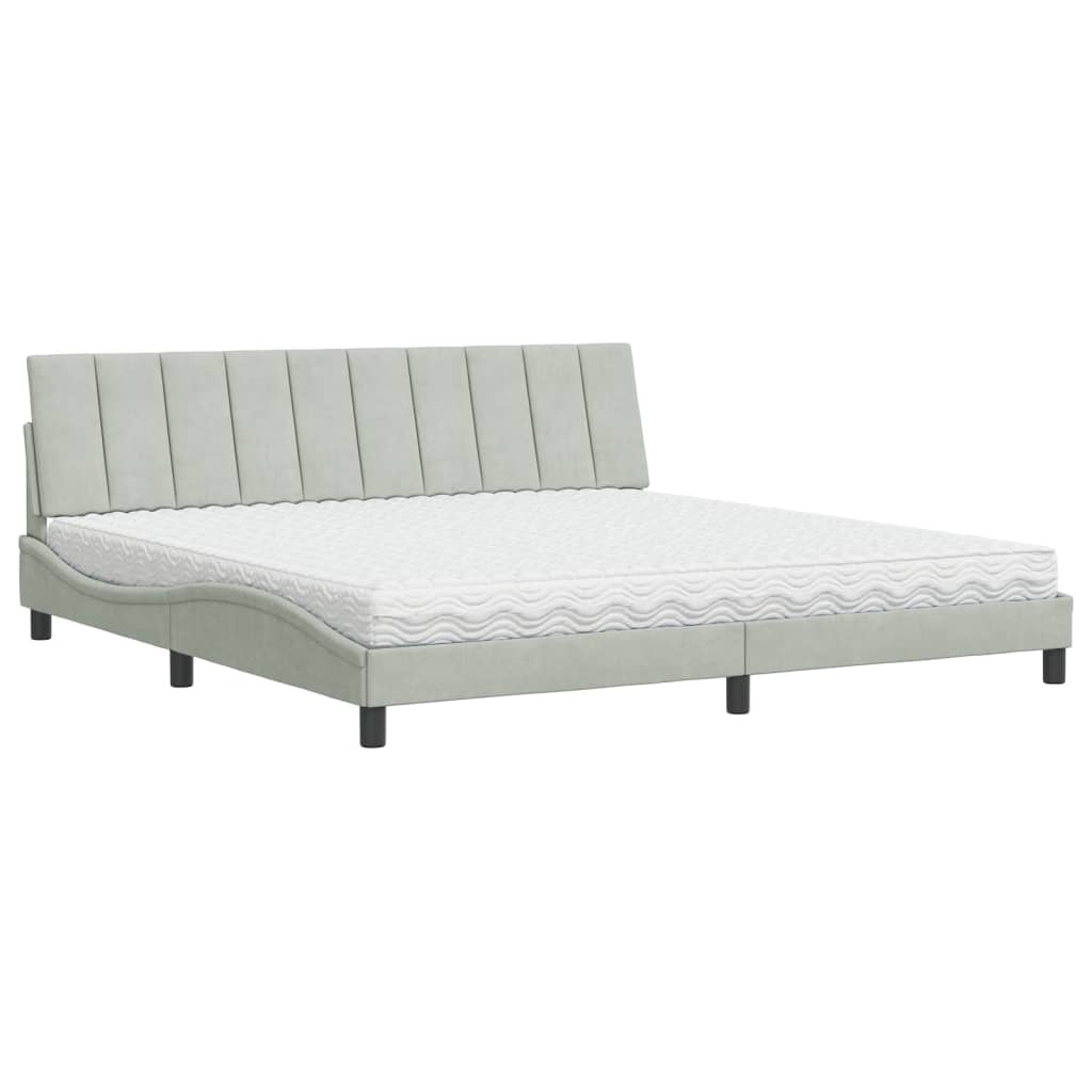 vidaXL Bed met matras "Hanko" fluweel lichtgrijs 200x200 cm grijs, foto 3