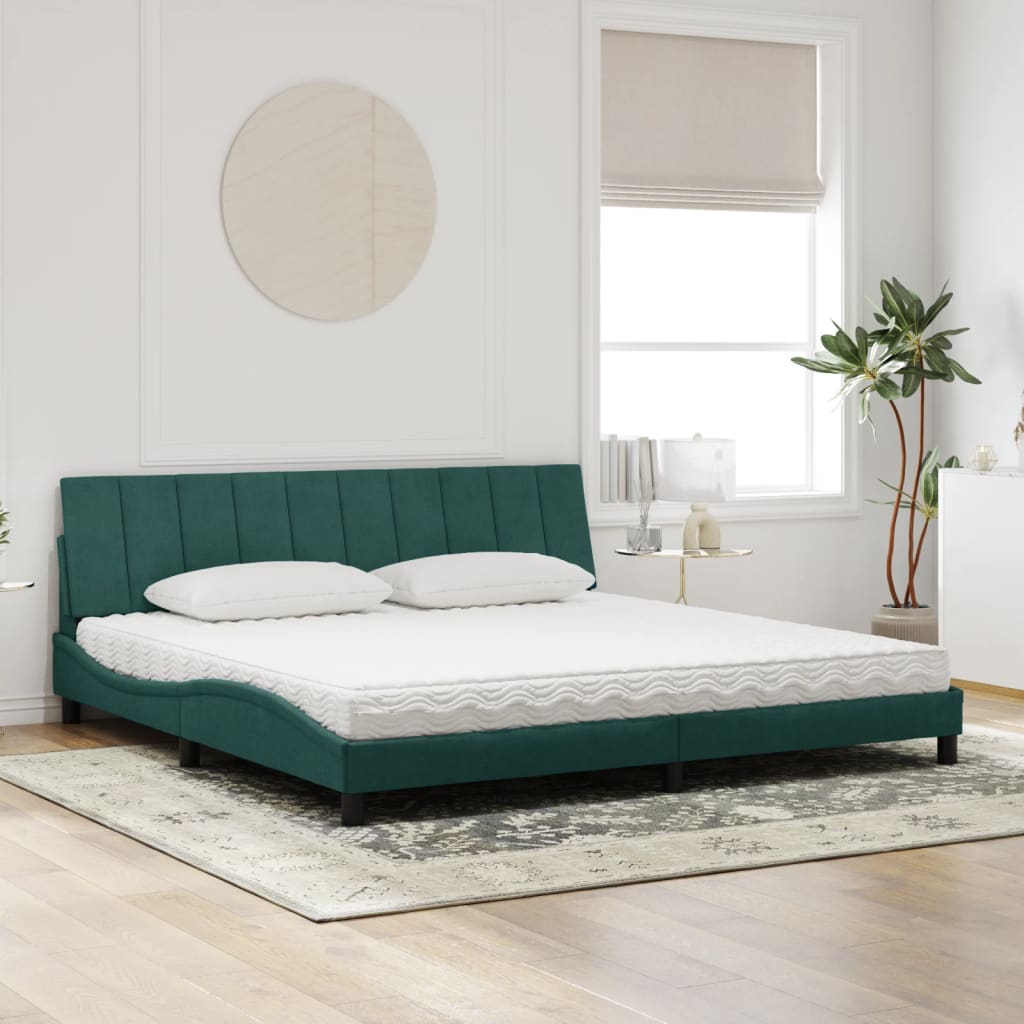 vidaXL Bed met matras fluweel donkergroen 200x200 cm afbeelding