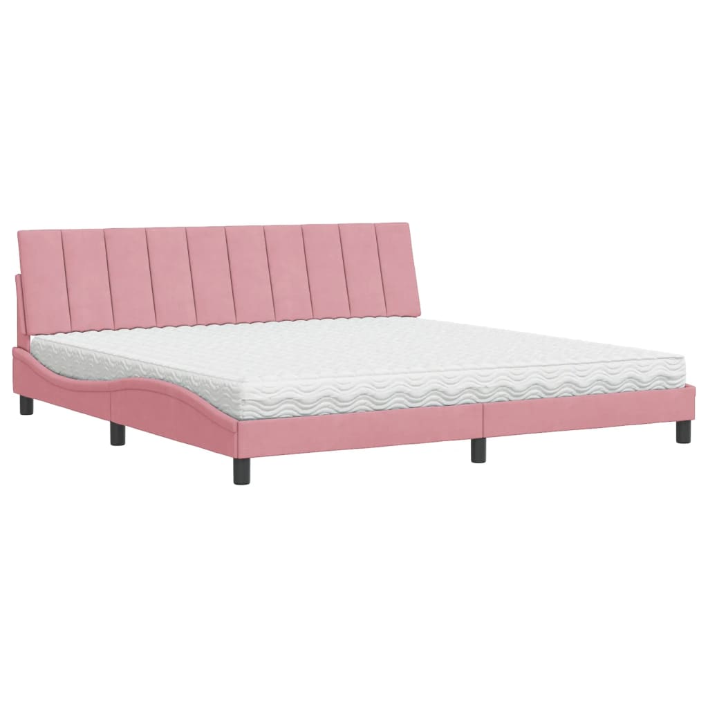 Thumbnail - vidaXL Bett mit Matratze "Hanko" Rosa 200x200 cm Samt