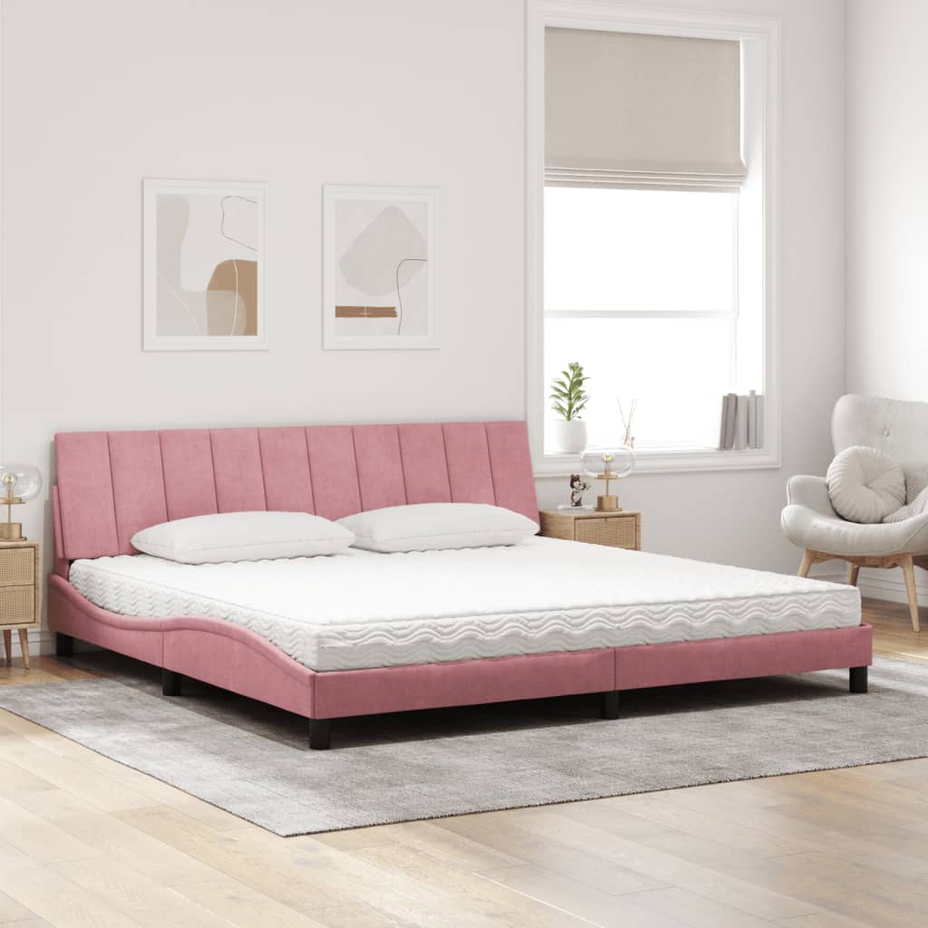 Thumbnail - vidaXL Bett mit Matratze "Hanko" Rosa 200x200 cm Samt