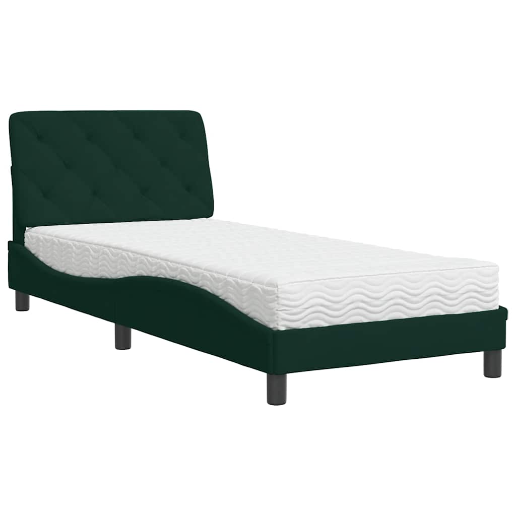 vidaXL Bed met matras fluweel donkergroen 80x200 cm groen, foto 3