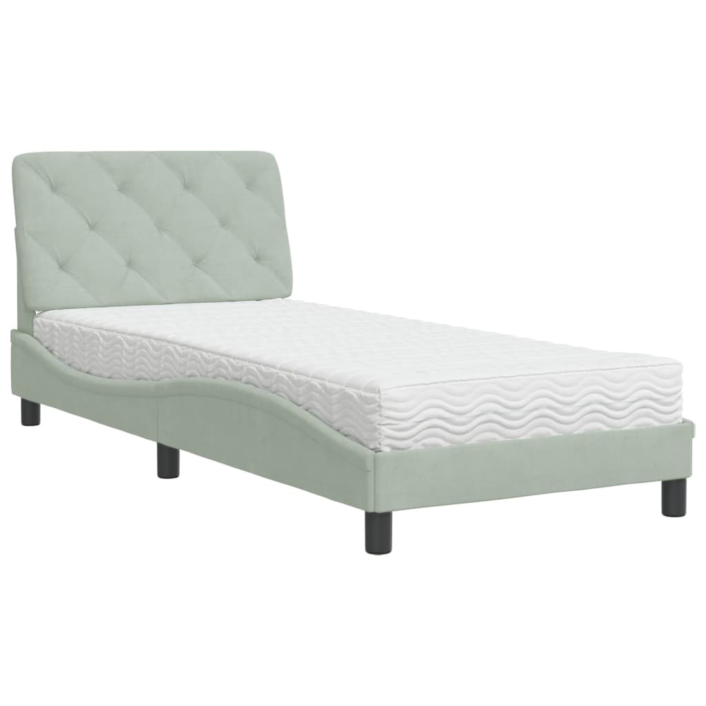 vidaXL Bed met matras fluweel lichtgrijs 90x190 cm grijs, foto 3