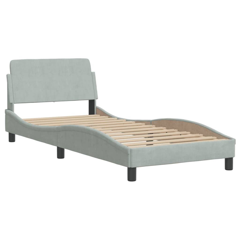 vidaXL Bed met matras fluweel lichtgrijs 90x190 cm grijs, foto 4