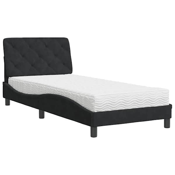 vidaXL voodi madratsiga, must, 90x190 cm, samet
