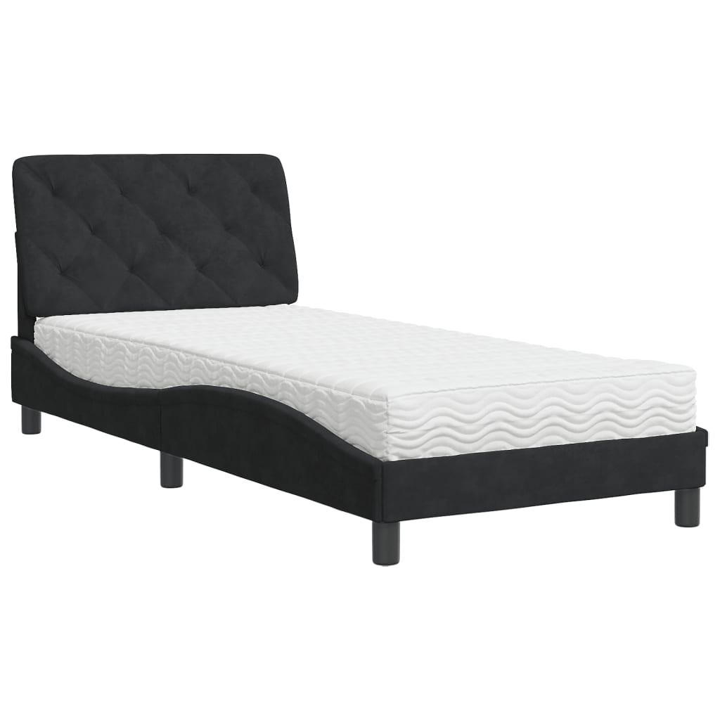 vidaXL Postel s matrací černá 90 x 190 cm samet