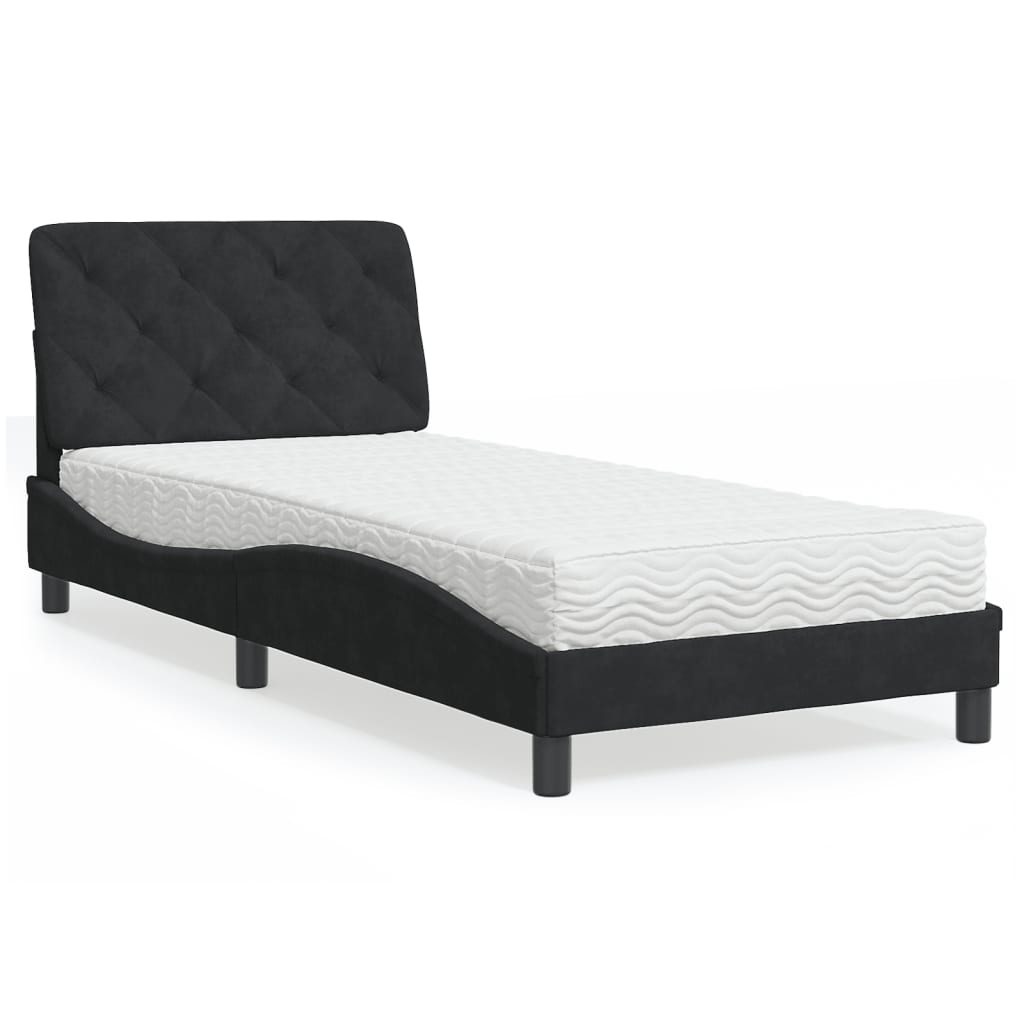 vidaXL seng med madras 90x190 cm velour sort