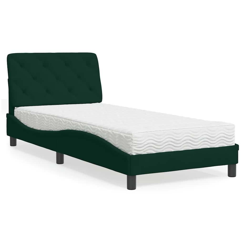 vidaXL Bett mit Matratze Dunkelgrün 90x190 cm Samt