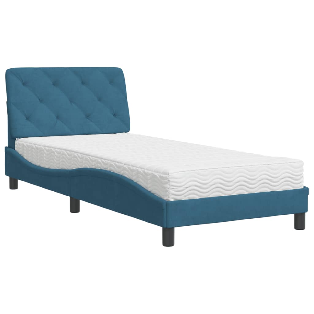 Thumbnail - vidaXL Bett mit Matratze Blau 90x190 cm Samt