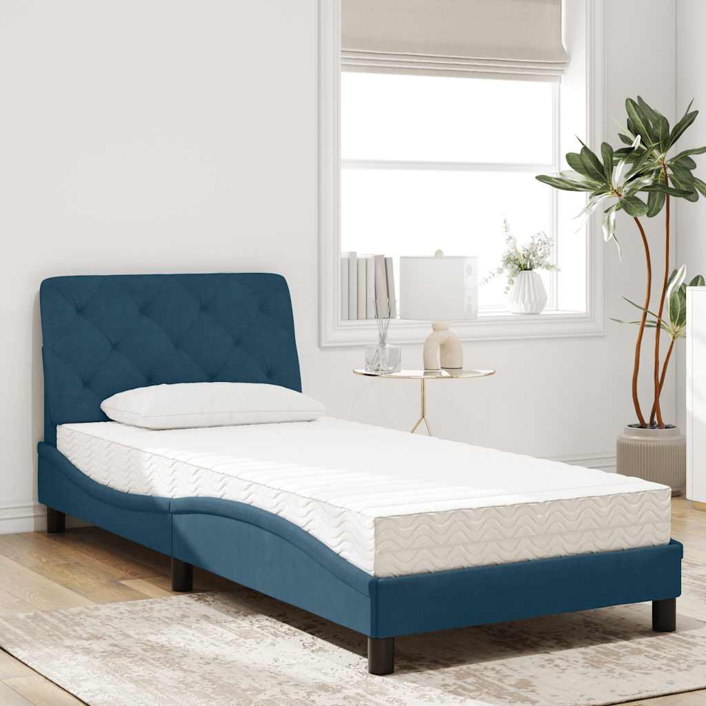 vidaXL Bett mit Matratze Blau 90x190 cm Samt
