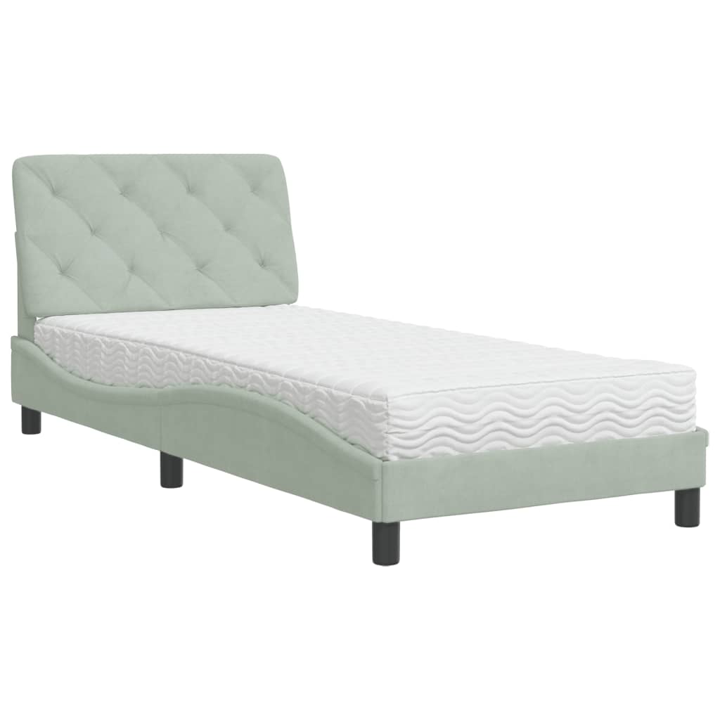 vidaXL Bed met matras fluweel lichtgrijs 90x200 cm grijs, foto 3