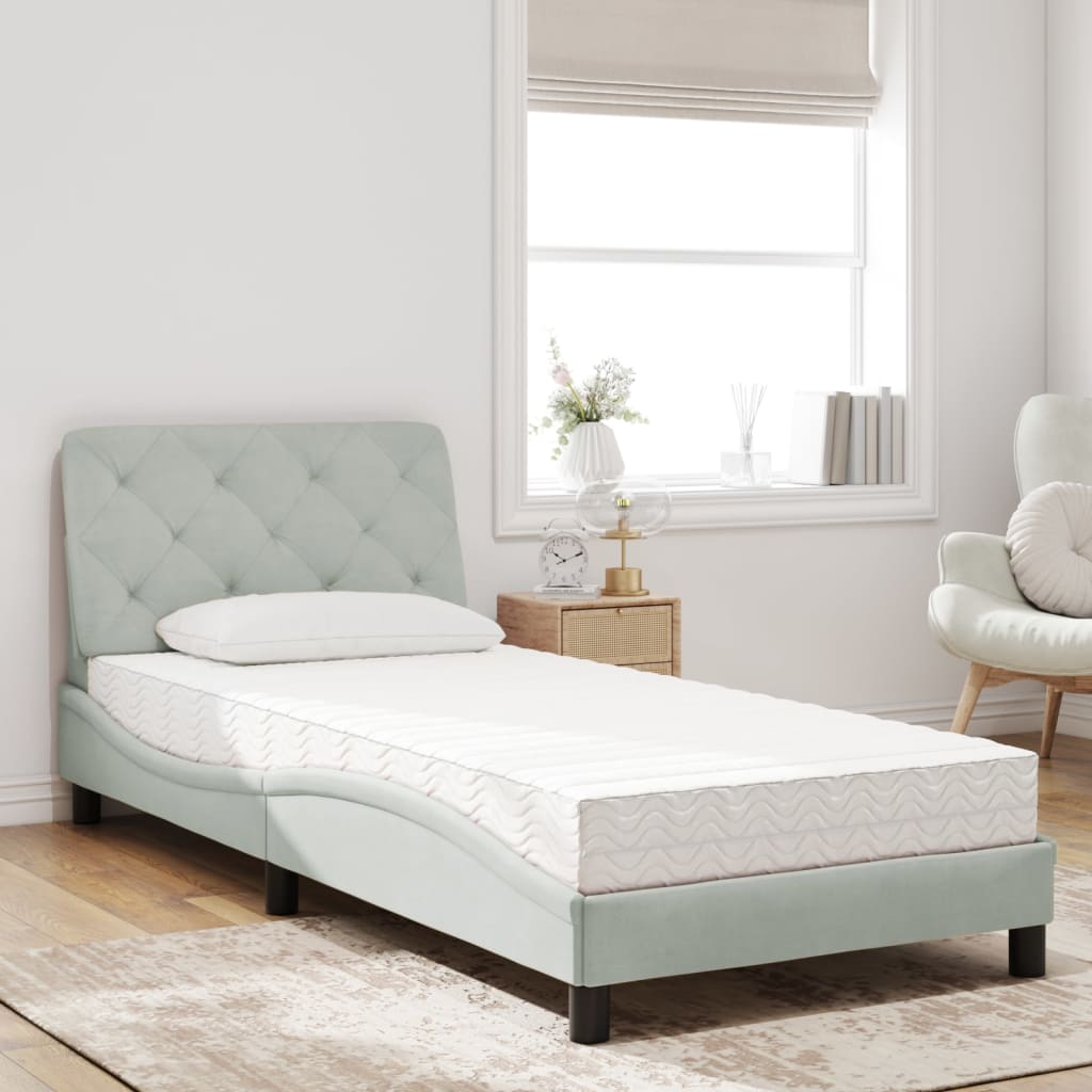 vidaXL Bed met matras fluweel lichtgrijs 90x200 cm afbeelding