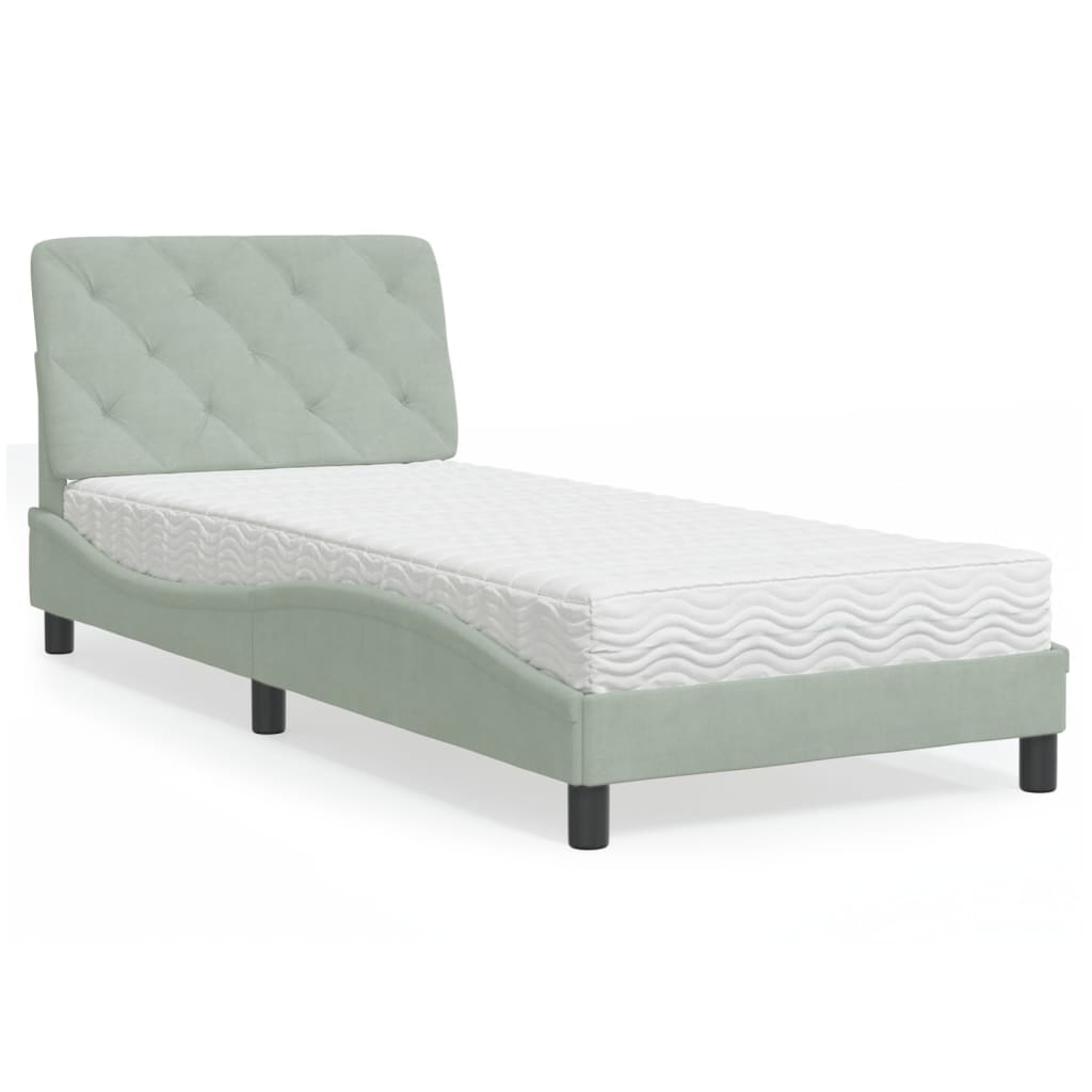 vidaXL seng med madras 90x200 cm velour lysegrå