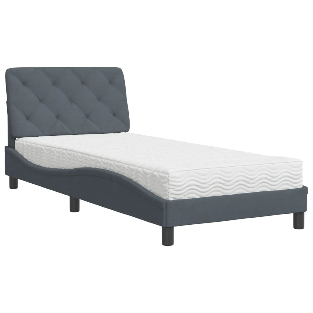 Thumbnail - vidaXL Bett mit Matratze Dunkelgrau 90x200 cm Samt
