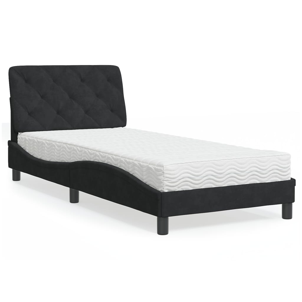 vidaXL Bett mit Matratze Schwarz 90x200 cm Samt