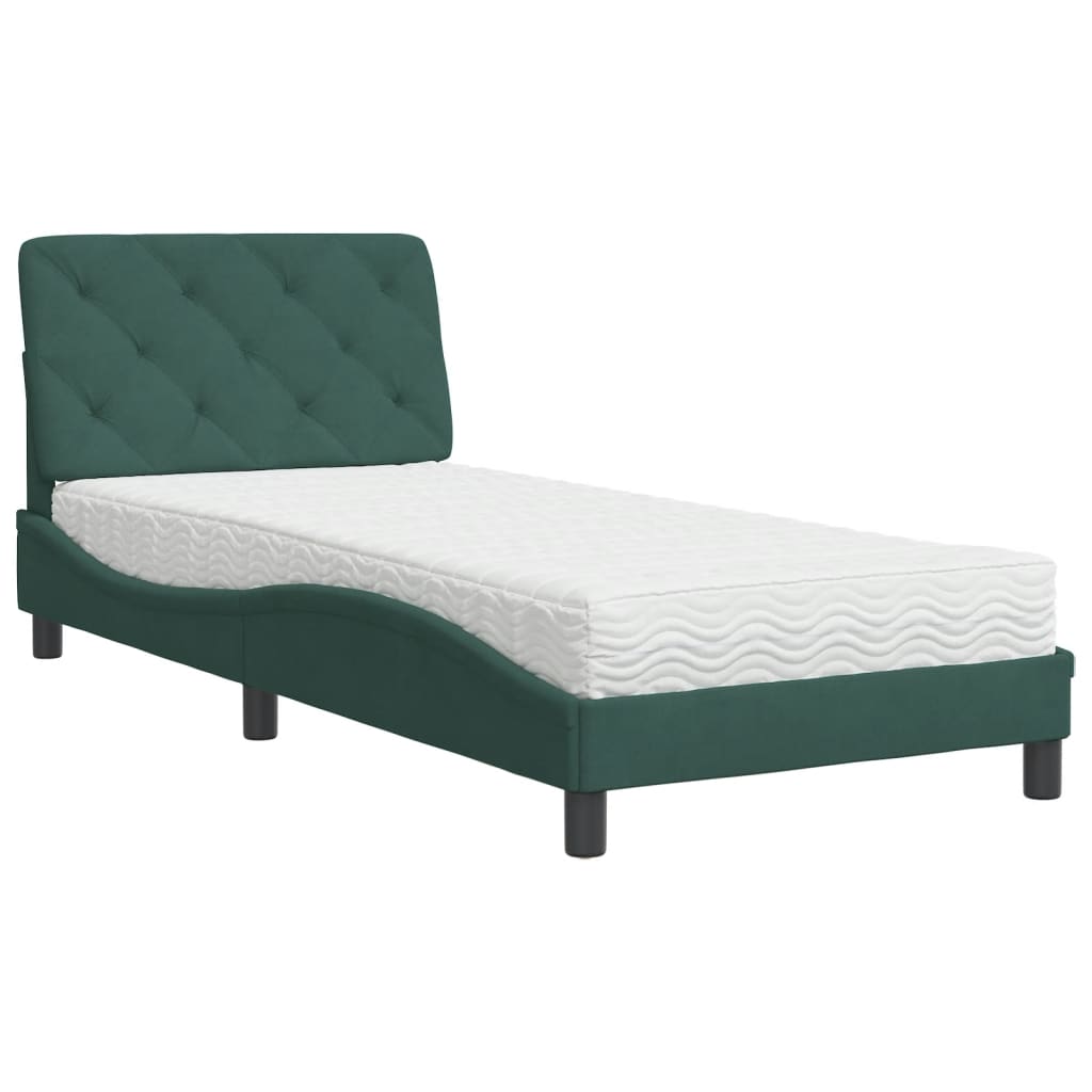 Thumbnail - vidaXL Bett mit Matratze Dunkelgrün 90x200 cm Samt