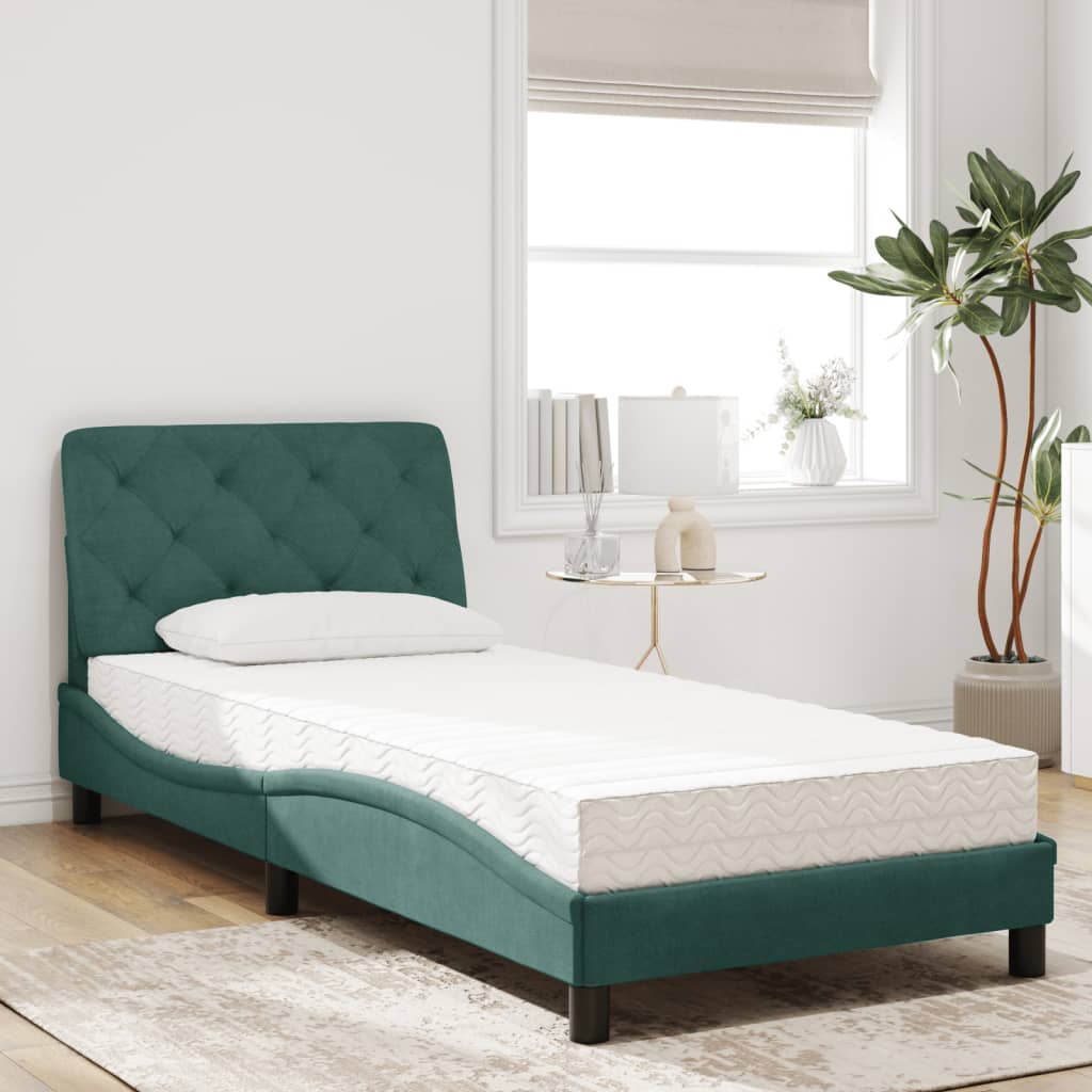 Thumbnail - vidaXL Bett mit Matratze Dunkelgrün 90x200 cm Samt