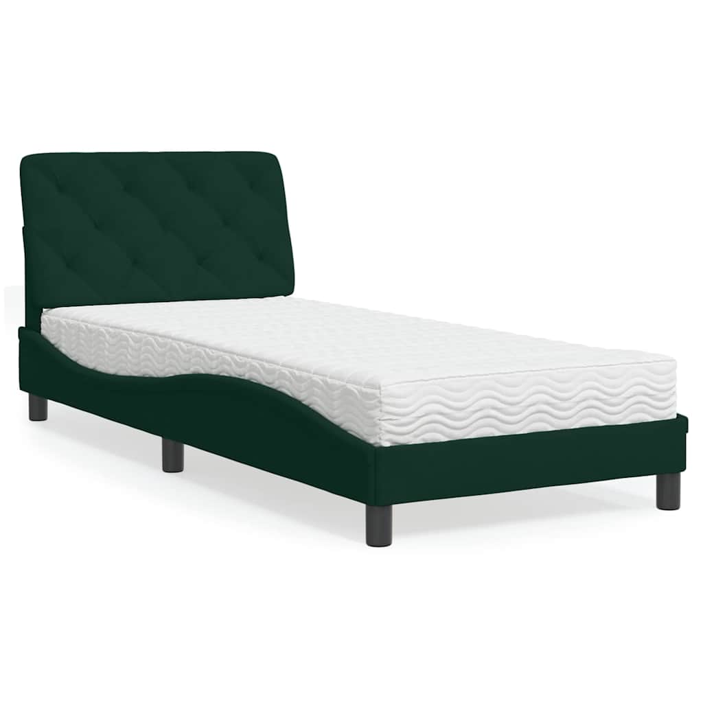 vidaXL seng med madras 90x200 cm velour mørkegrøn