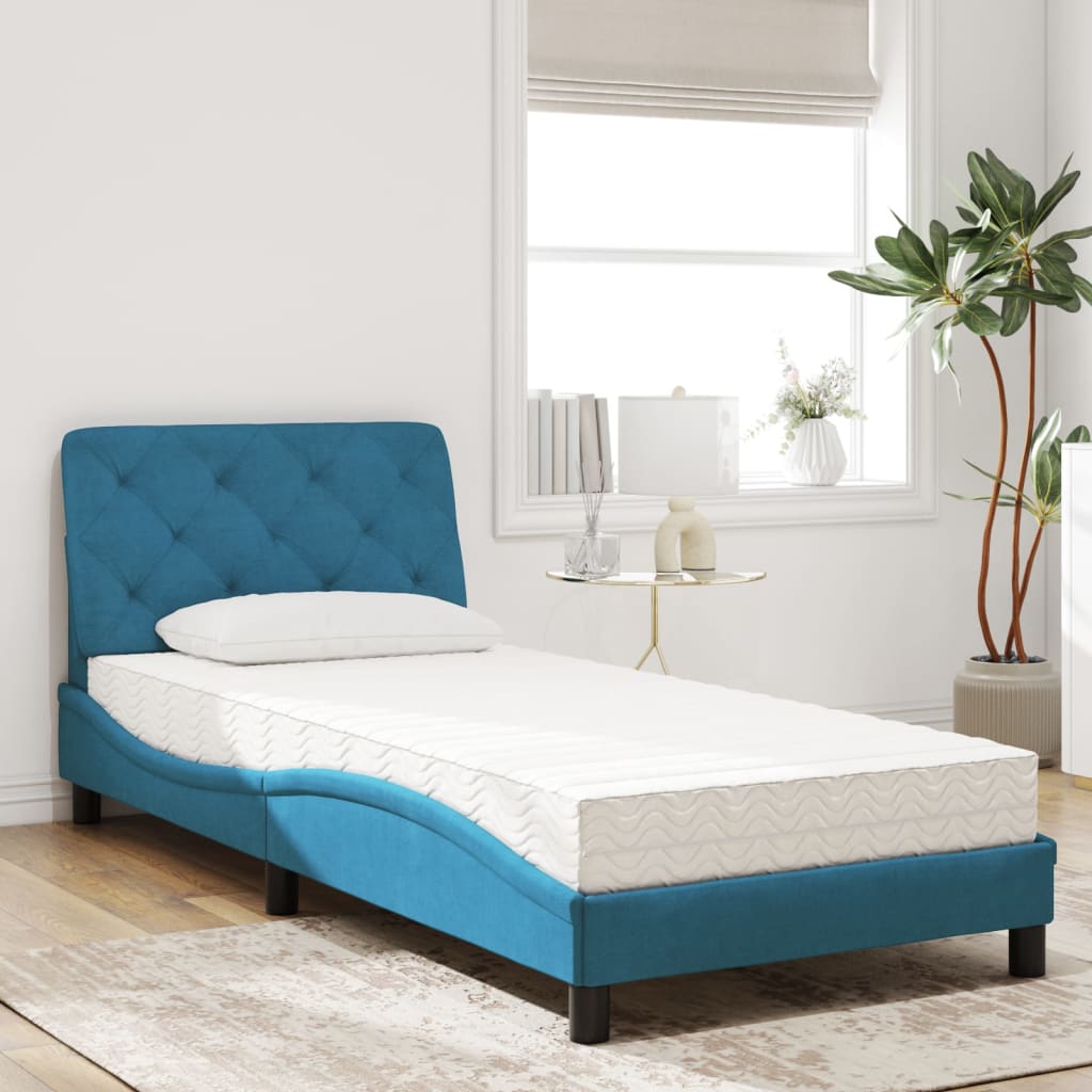 Thumbnail - vidaXL Bett mit Matratze Blau 90x200 cm Samt