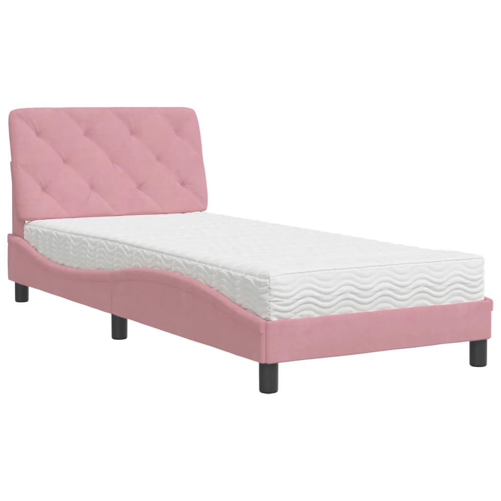vidaXL Postel s matrací růžová 90 x 200 cm samet