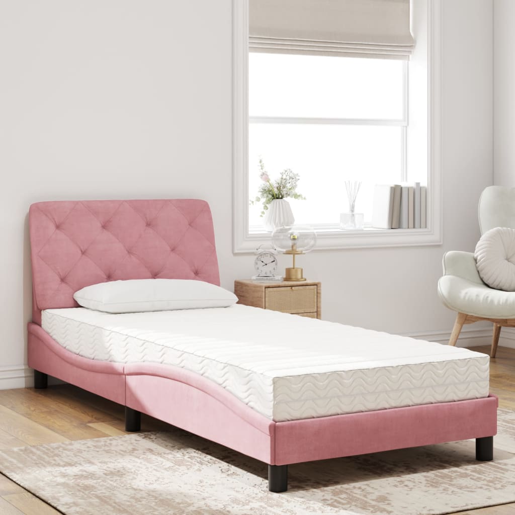 Thumbnail - vidaXL Bett mit Matratze Rosa 90x200 cm Samt