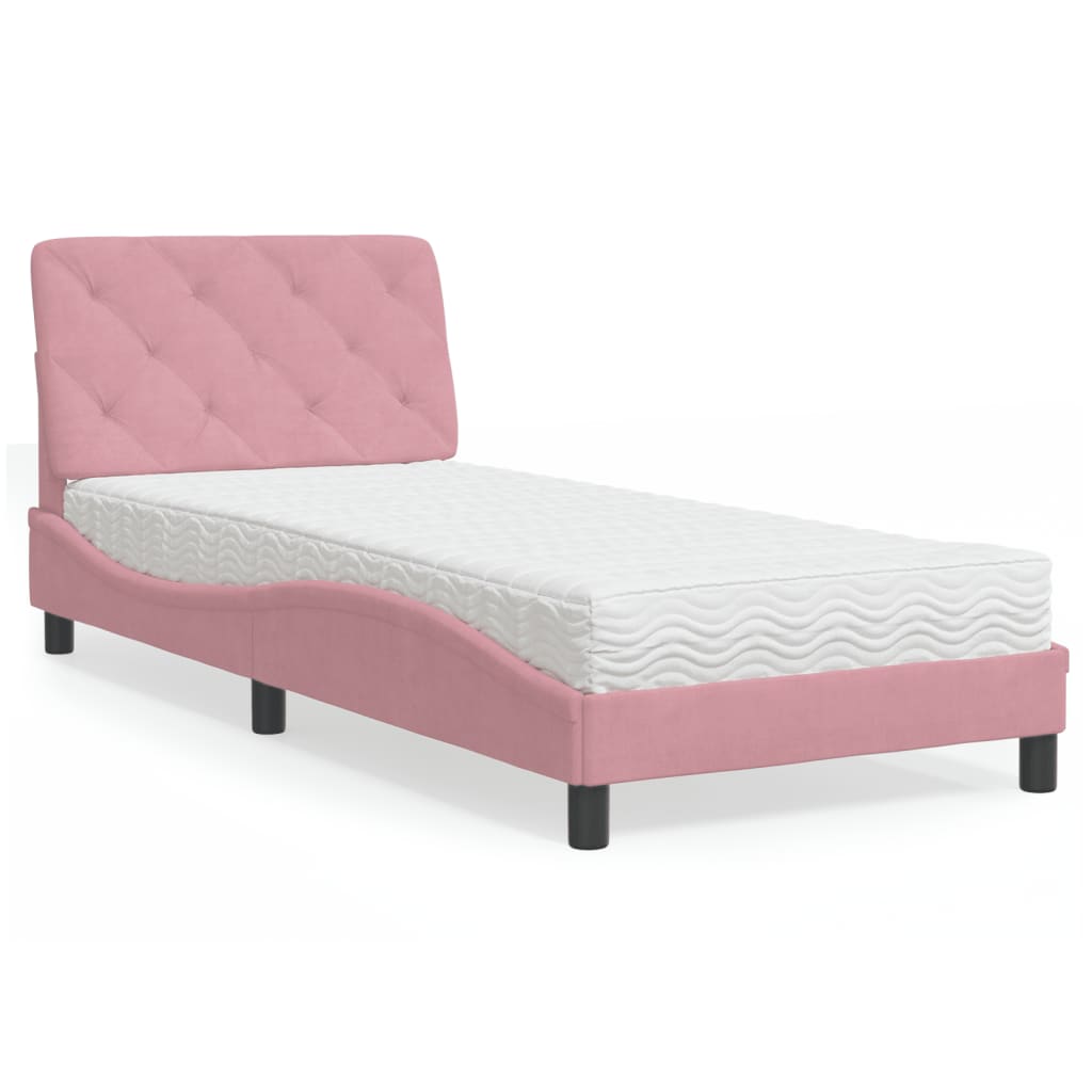 vidaXL Bett mit Matratze Rosa 90x200 cm Samt
