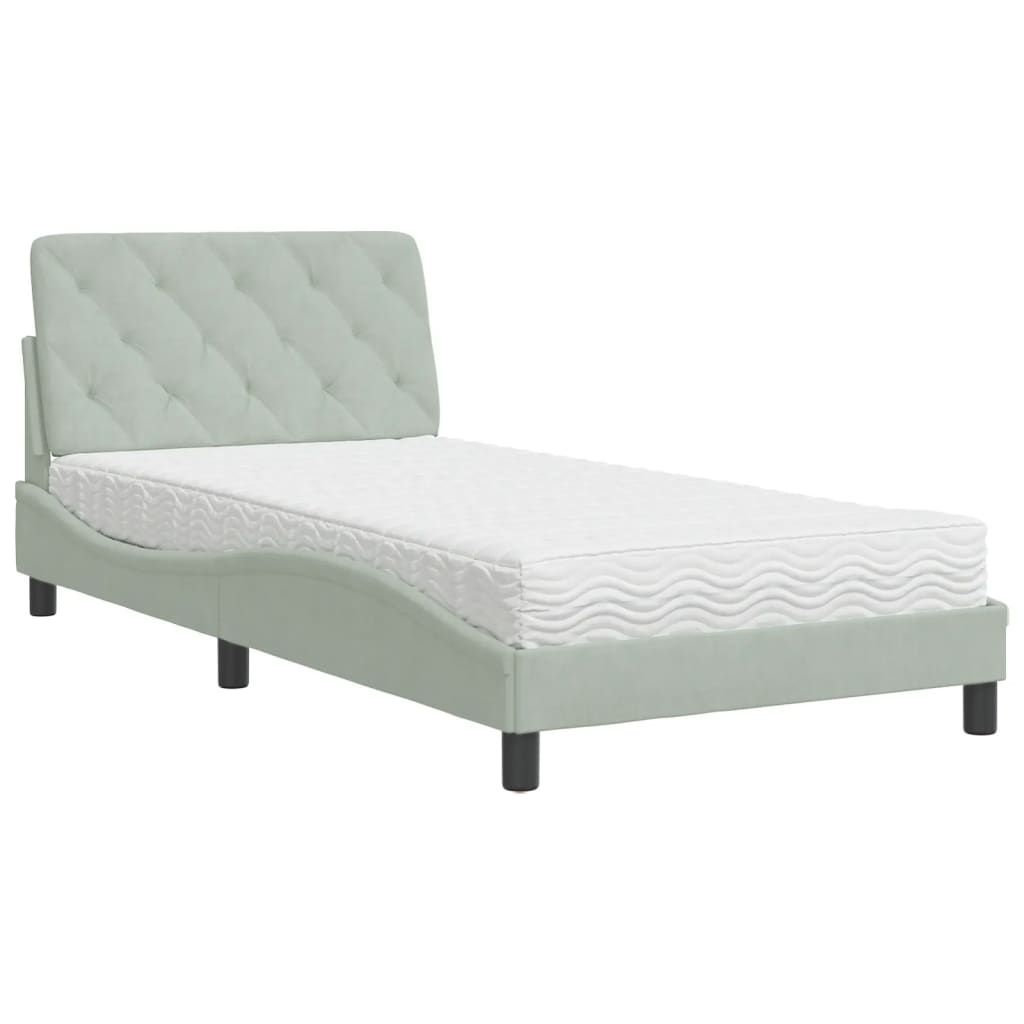 vidaXL Bed met matras fluweel lichtgrijs 100x200 cm grijs, foto 3