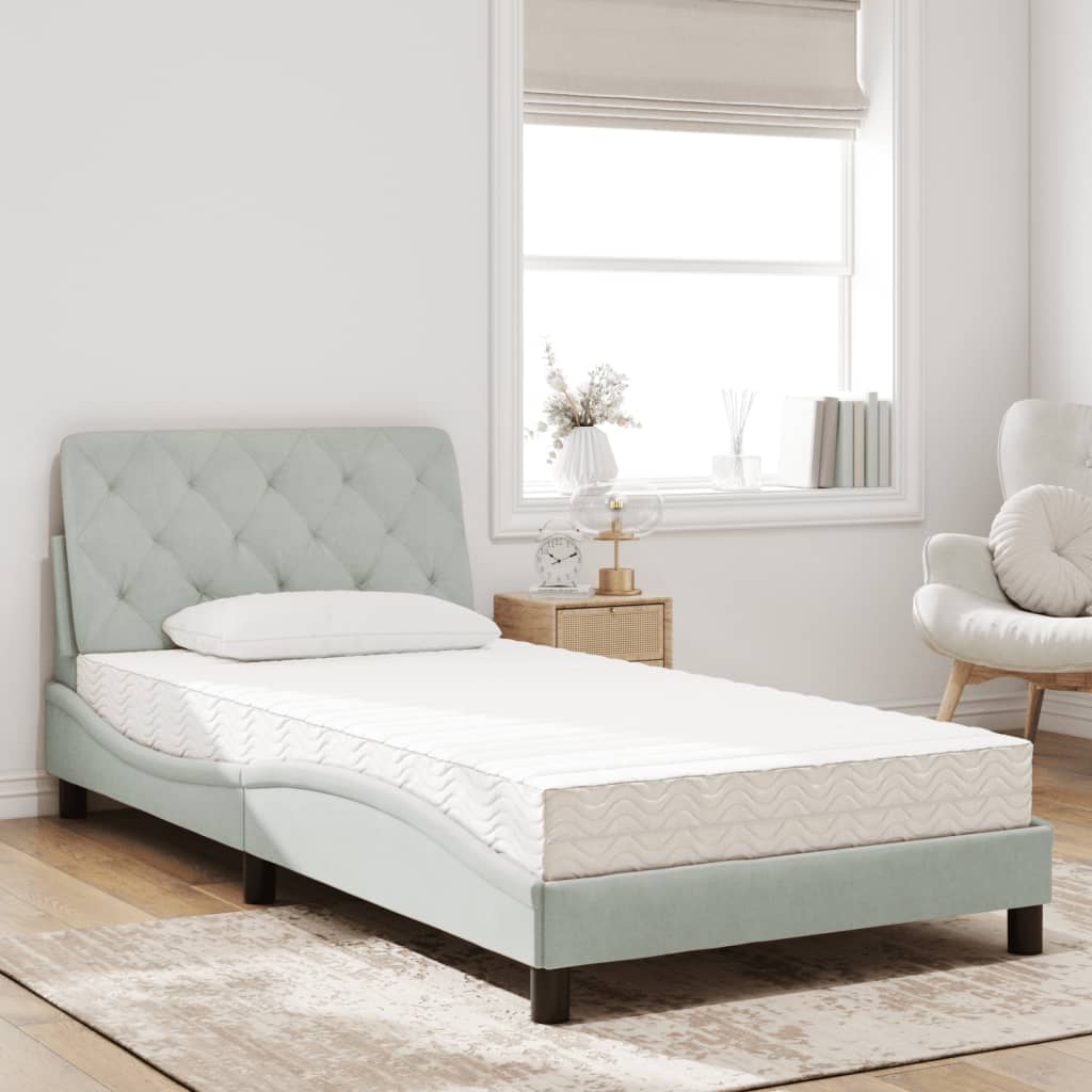 vidaXL Bed met matras fluweel lichtgrijs 100x200 cm afbeelding