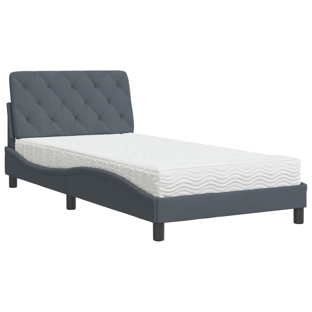 Thumbnail - vidaXL Bett mit Matratze Dunkelgrau 100x200 cm Samt