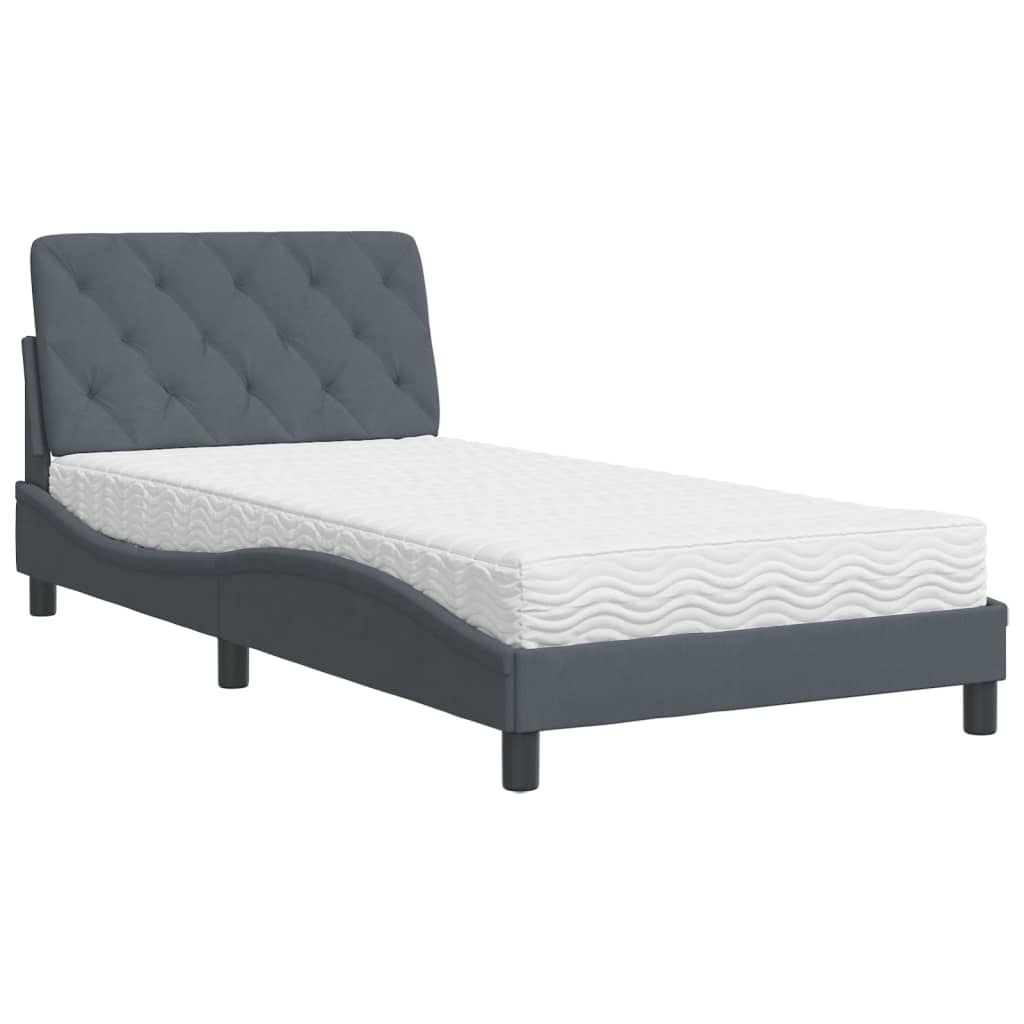 vidaXL Bed met matras fluweel donkergrijs 100x200 cm grijs, foto 4