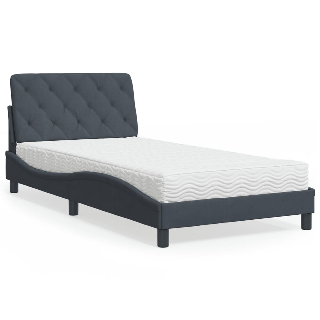 vidaXL Bett mit Matratze Dunkelgrau 100x200 cm Samt