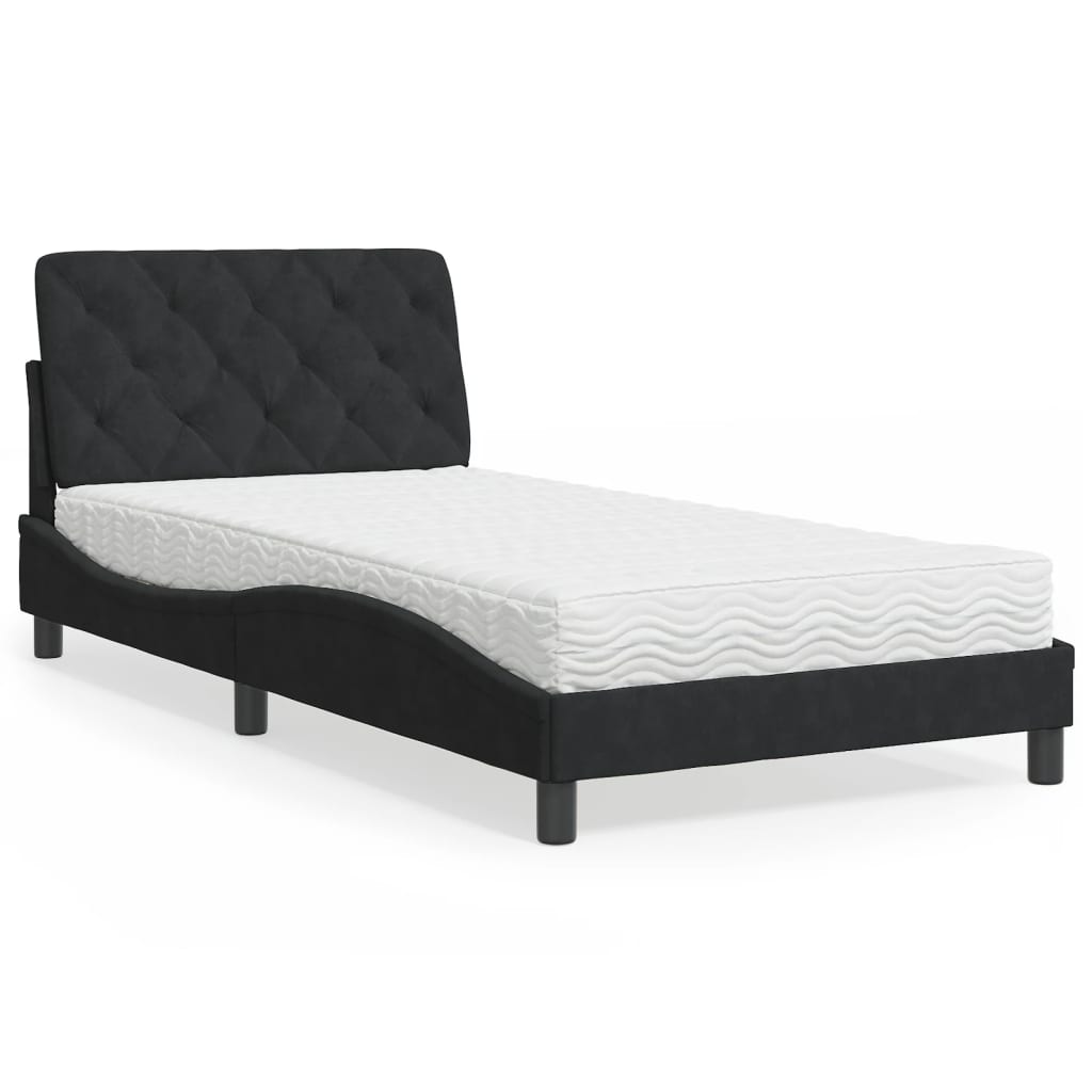 vidaXL Bett mit Matratze Schwarz 100x200 cm Samt