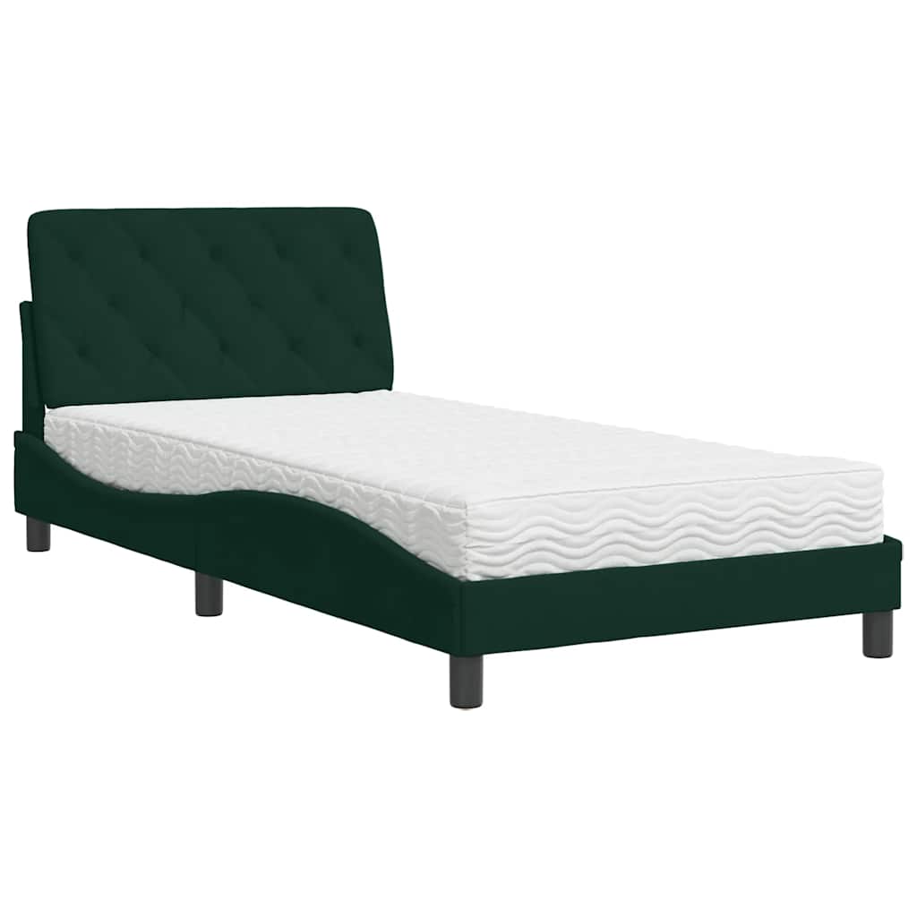 vidaXL Bed met matras fluweel donkergroen 100x200 cm groen, foto 3