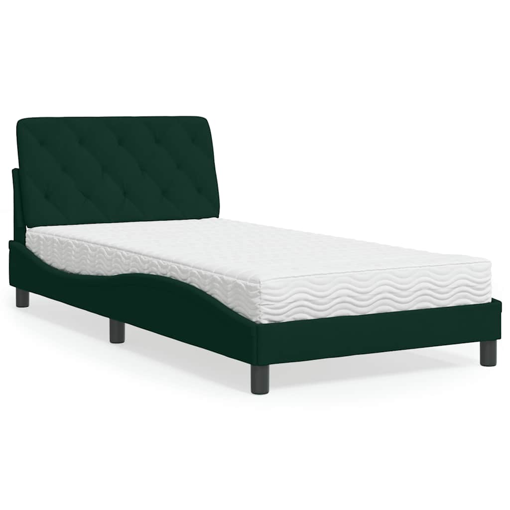 vidaXL seng med madras 100x200 cm velour mørkegrøn