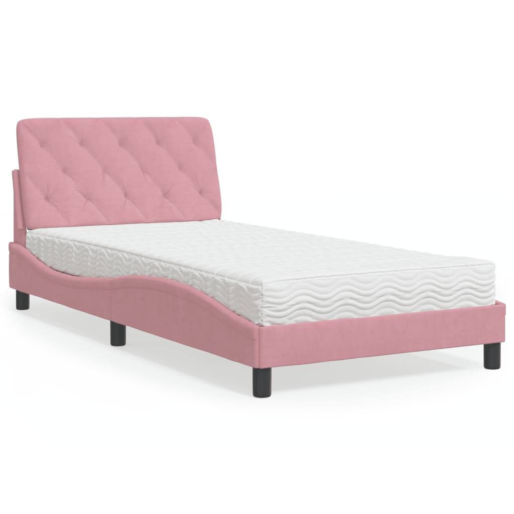 vidaXL Bett mit Matratze Rosa 100x200 cm Samt