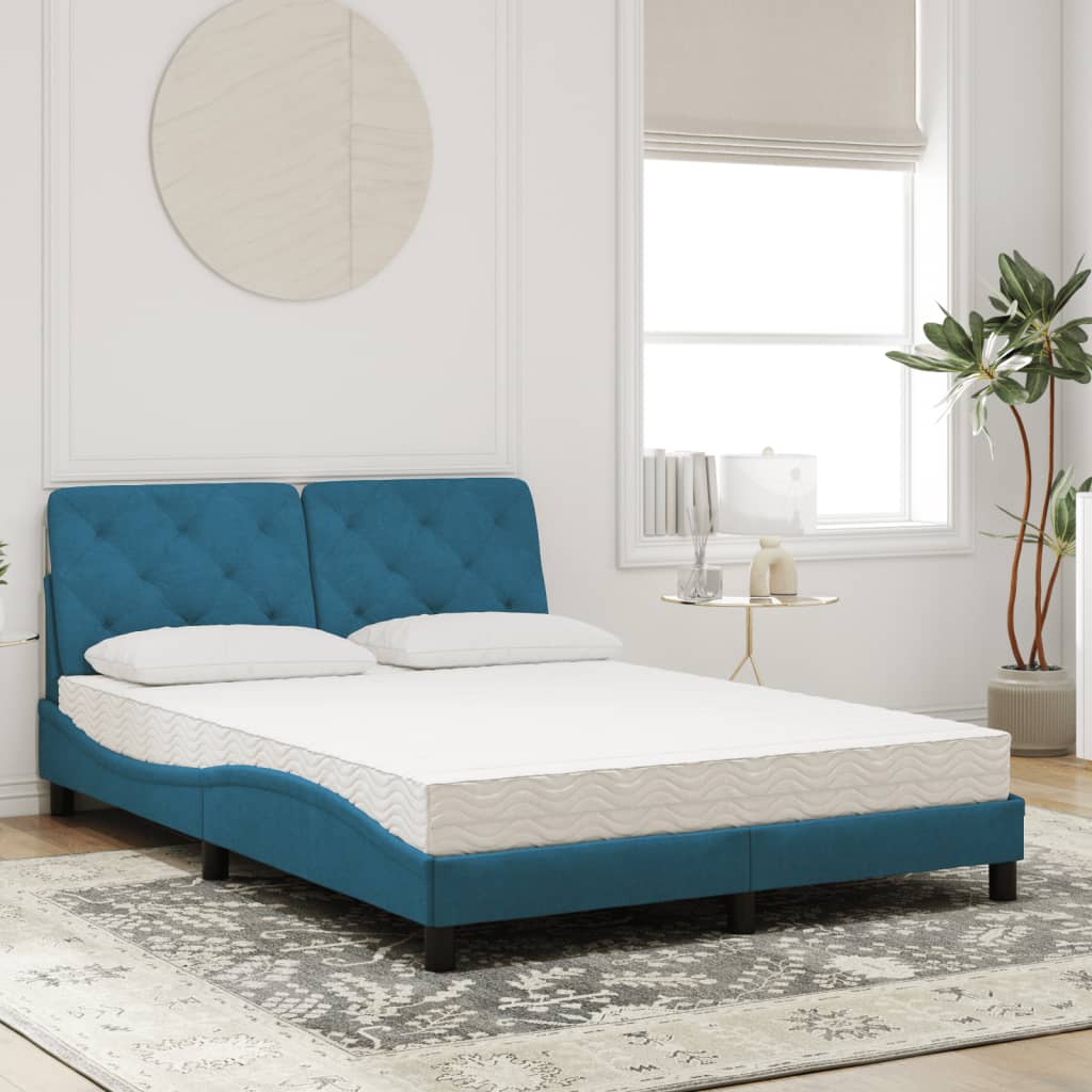 Thumbnail - vidaXL Bett mit Matratze Blau 120x200 cm Samt