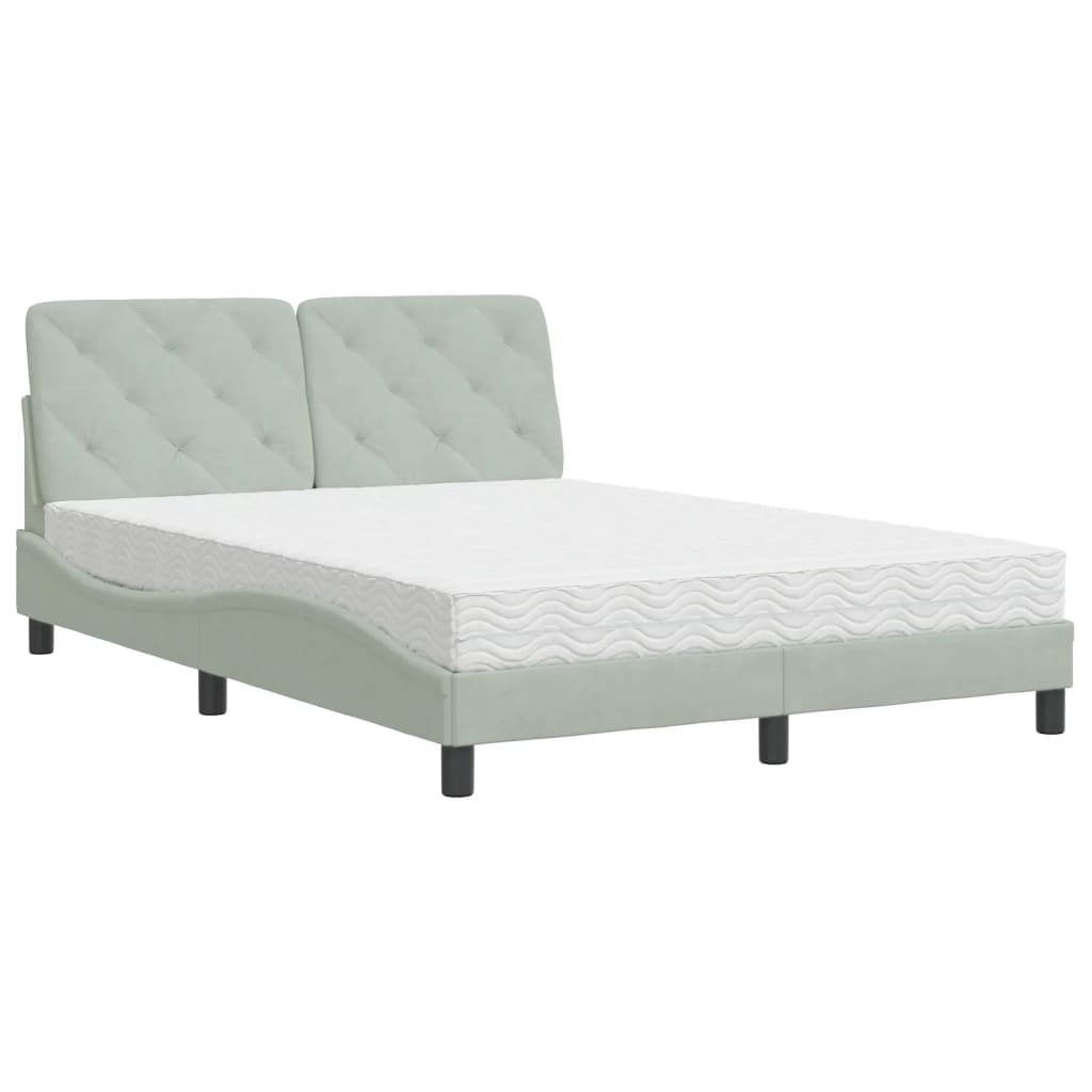 Thumbnail - vidaXL Bett mit Matratze Hellgrau 140x190 cm Samt