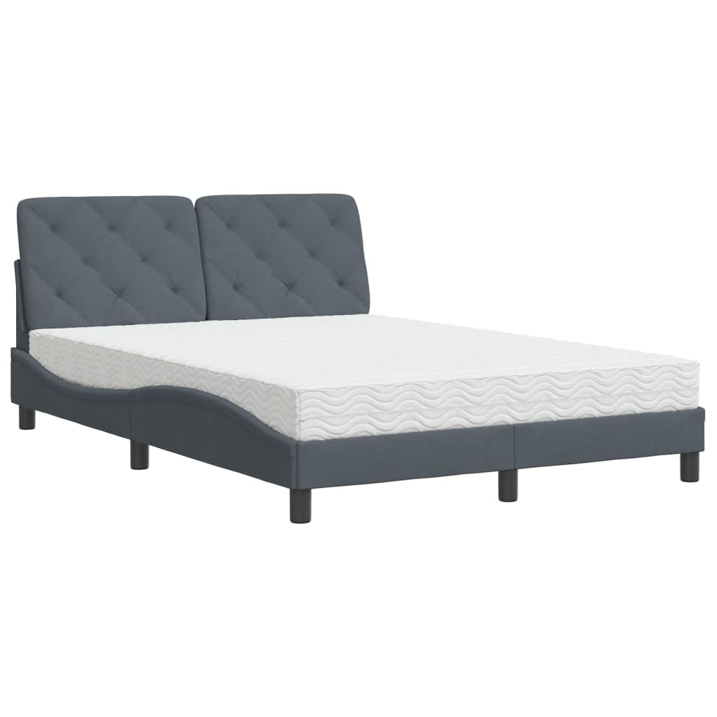 vidaXL Pat cu saltea, gri închis, 140x190 cm, catifea