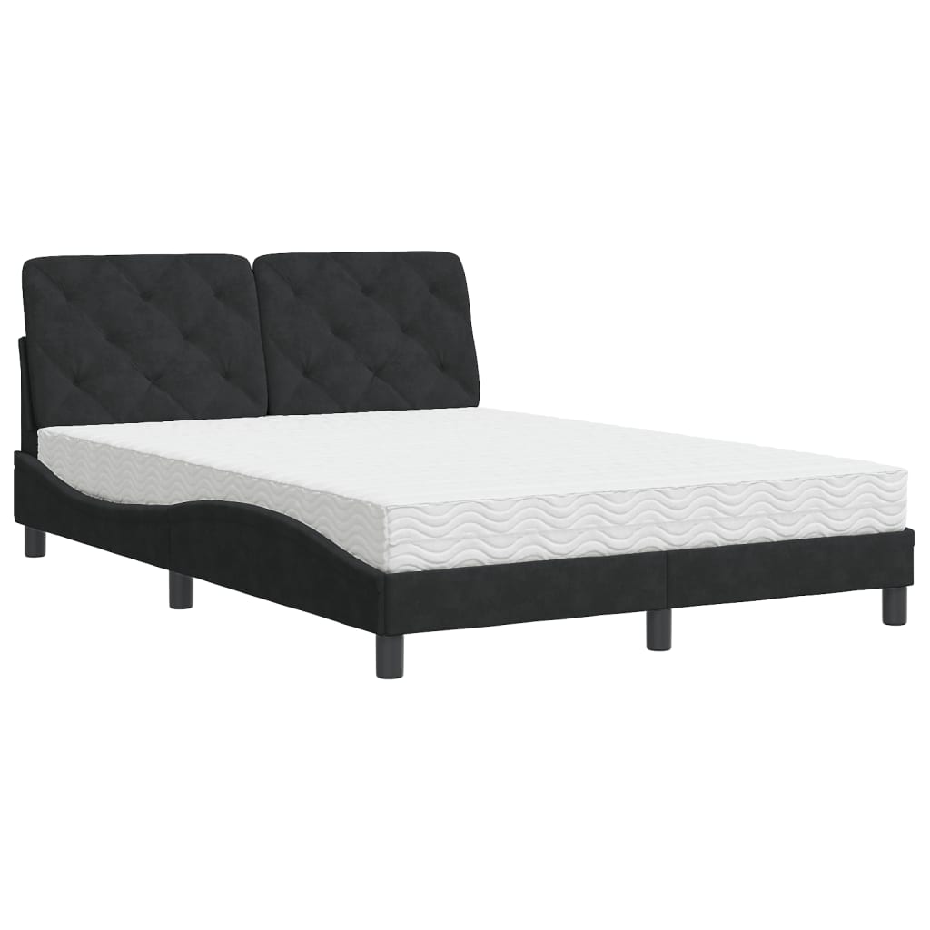 Thumbnail - vidaXL Bett mit Matratze Schwarz 140x190 cm Samt