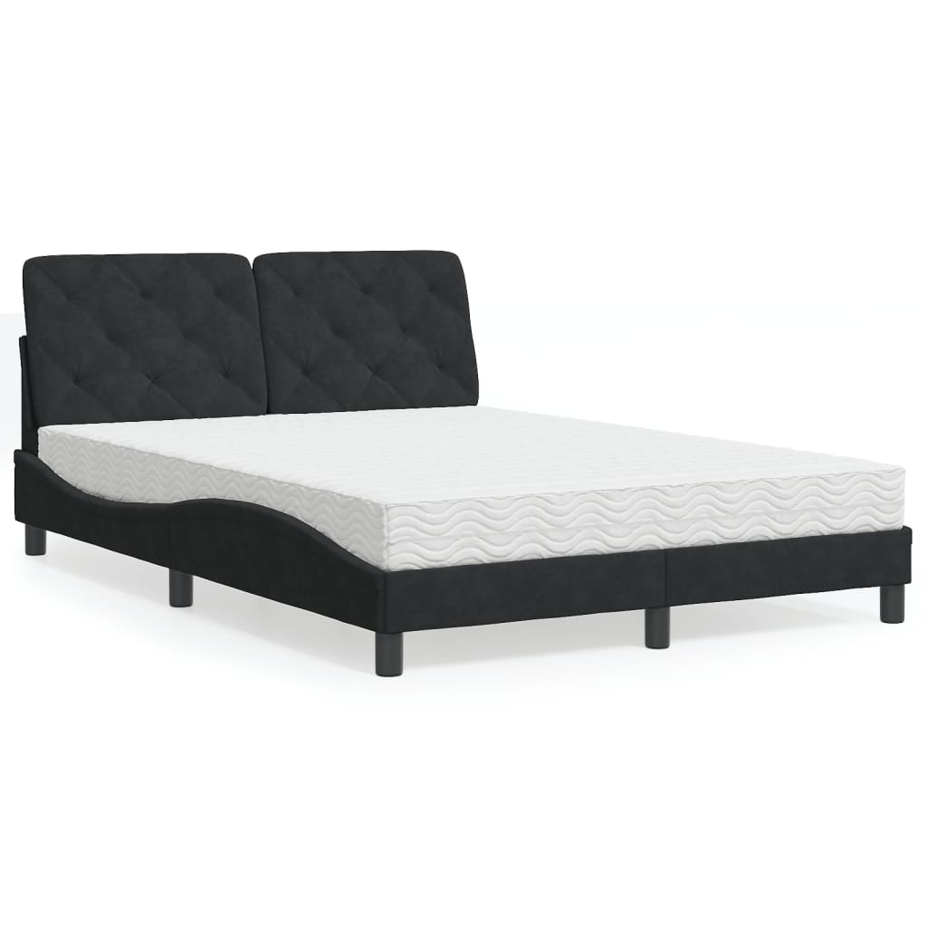 vidaXL Bett mit Matratze Schwarz 140x190 cm Samt